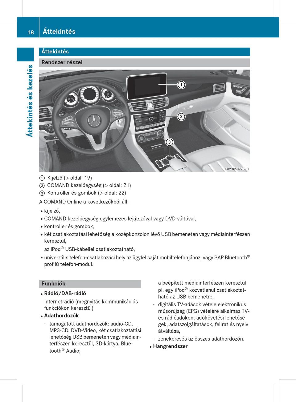 ipod USB-kábellel csatlakoztatható, Runiverzális telefon-csatlakozási hely az ügyfél saját mobiltelefonjához, vagy SAP Bluetooth profilú telefon-modul.