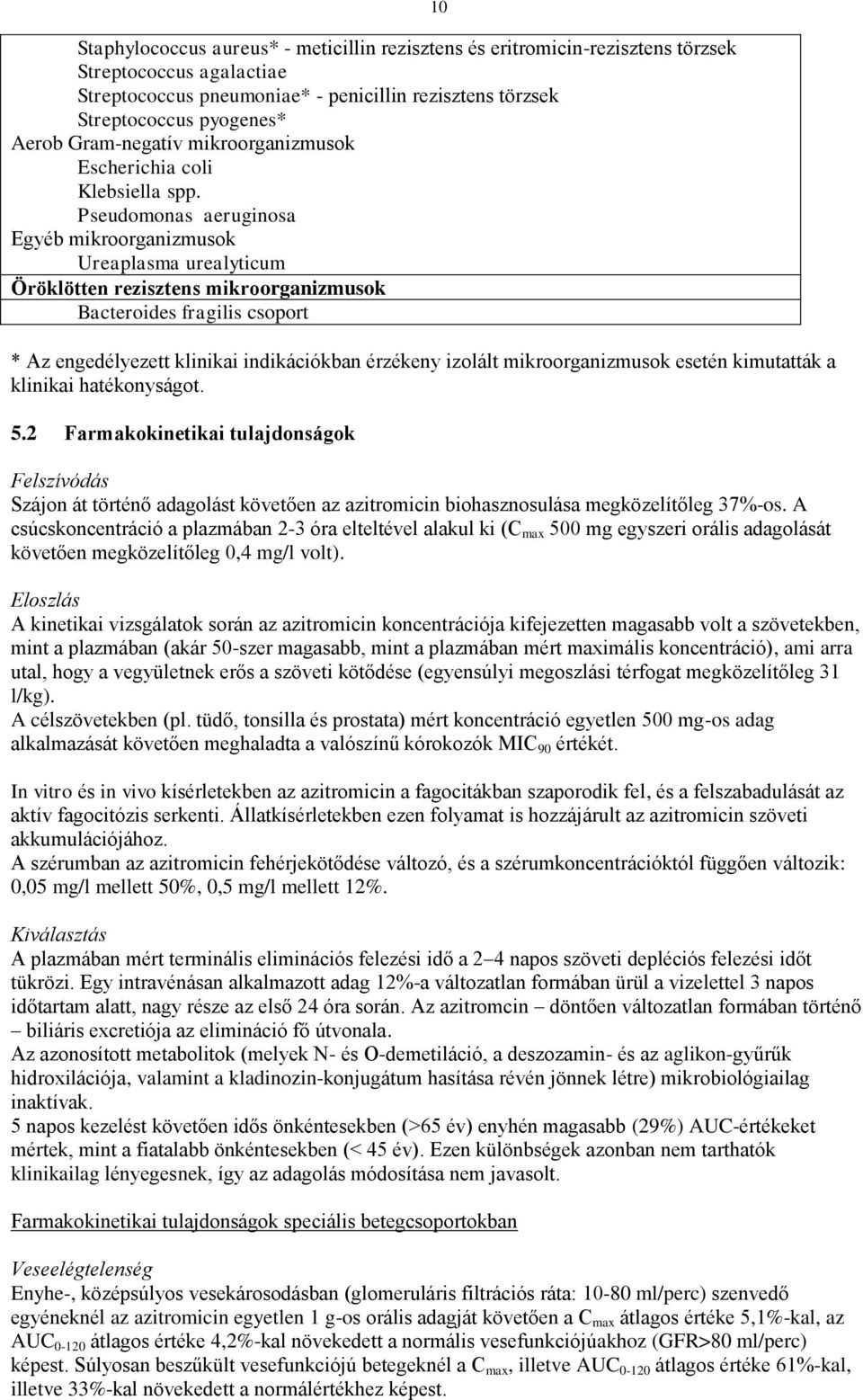 Pseudomonas aeruginosa Egyéb mikroorganizmusok Ureaplasma urealyticum Öröklötten rezisztens mikroorganizmusok Bacteroides fragilis csoport * Az engedélyezett klinikai indikációkban érzékeny izolált