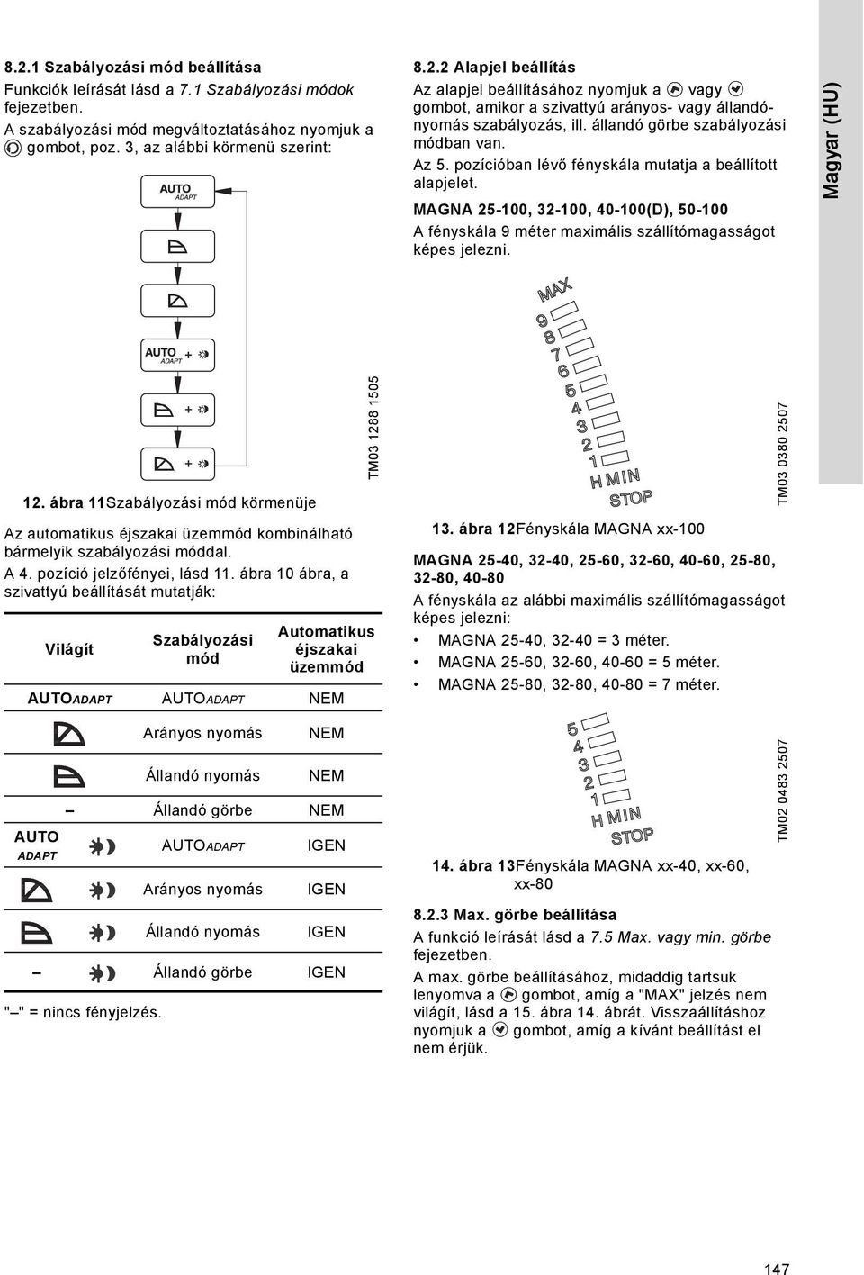 MAGNA 25-100, 32-100, 40-100(D), 50-100 A fényskála 9 méter maximális szállítómagasságot képes jelezni. Magyar (HU) 12.