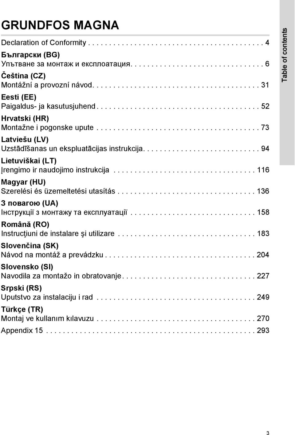 ...................................... 73 Latviešu (LV) Uzstādīšanas un ekspluatācijas instrukcija............................ 94 Lietuviškai (LT) Įrengimo ir naudojimo instrukcija.