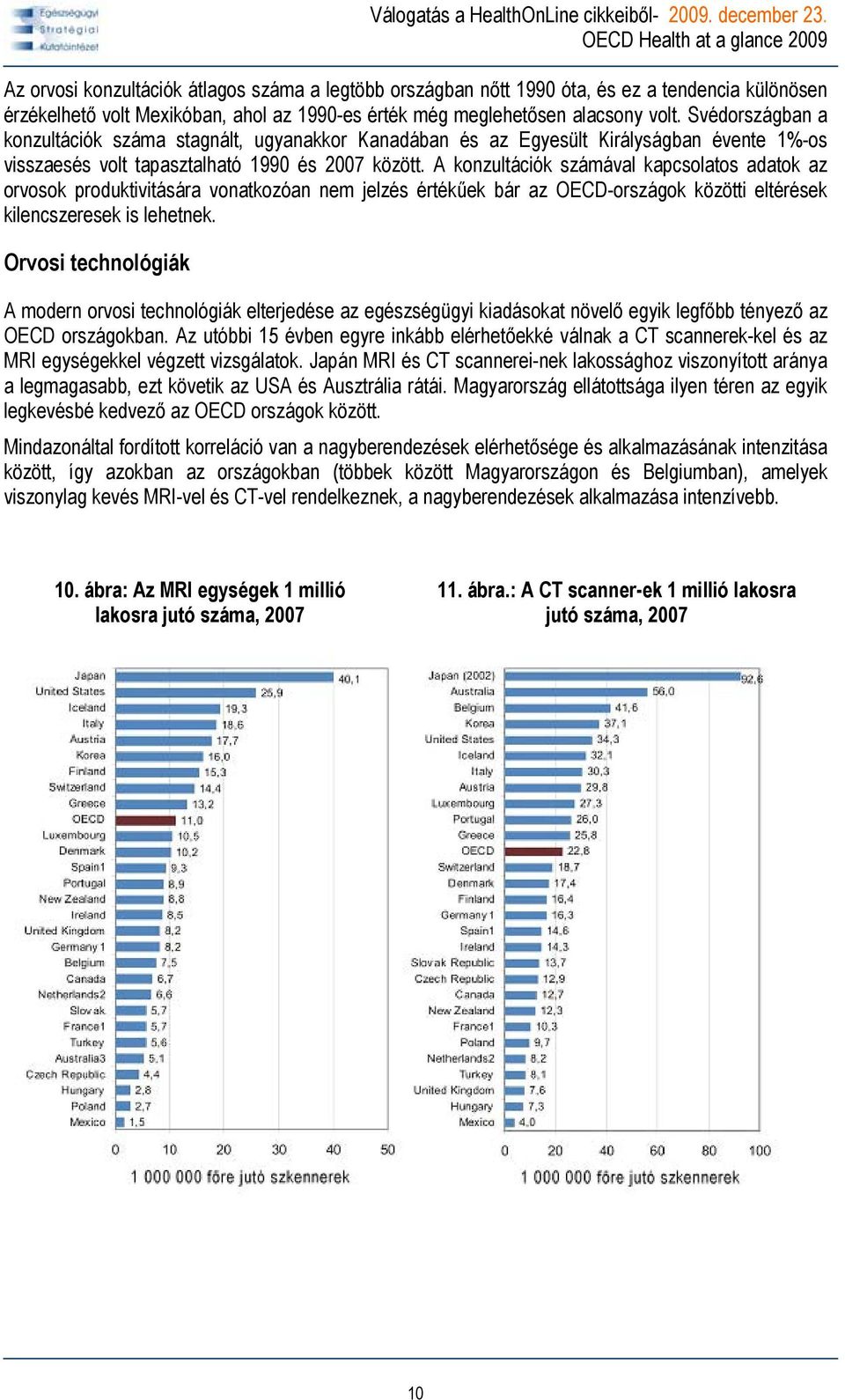 A konzultációk számával kapcsolatos adatok az orvosok produktivitására vonatkozóan nem jelzés értékűek bár az OECD-országok közötti eltérések kilencszeresek is lehetnek.