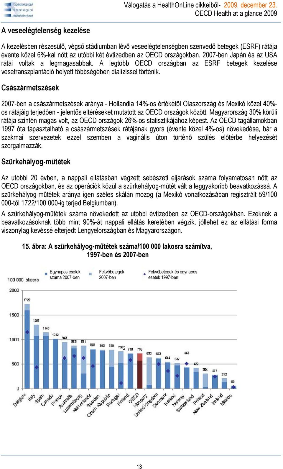 Császármetszések 2007-ben a császármetszések aránya - Hollandia 14%-os értékétől Olaszország és Mexikó közel 40%- os rátájáig terjedően - jelentős eltéréseket mutatott az OECD országok között.
