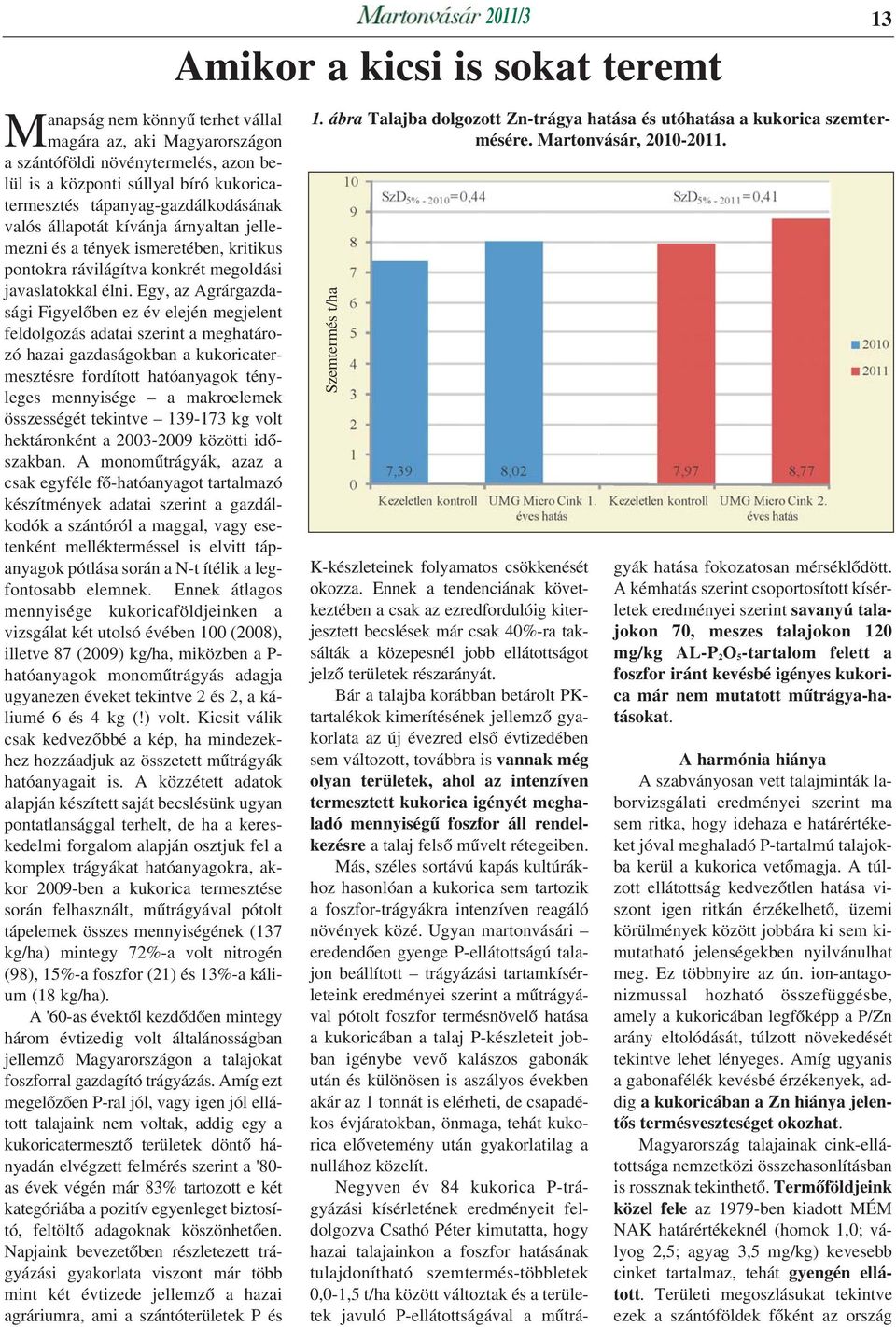 Egy, az Agrárgazdasági Figyelõben ez év elején megjelent feldolgozás adatai szerint a meghatározó hazai gazdaságokban a kukoricatermesztésre fordított hatóanyagok tényleges mennyisége a makroelemek