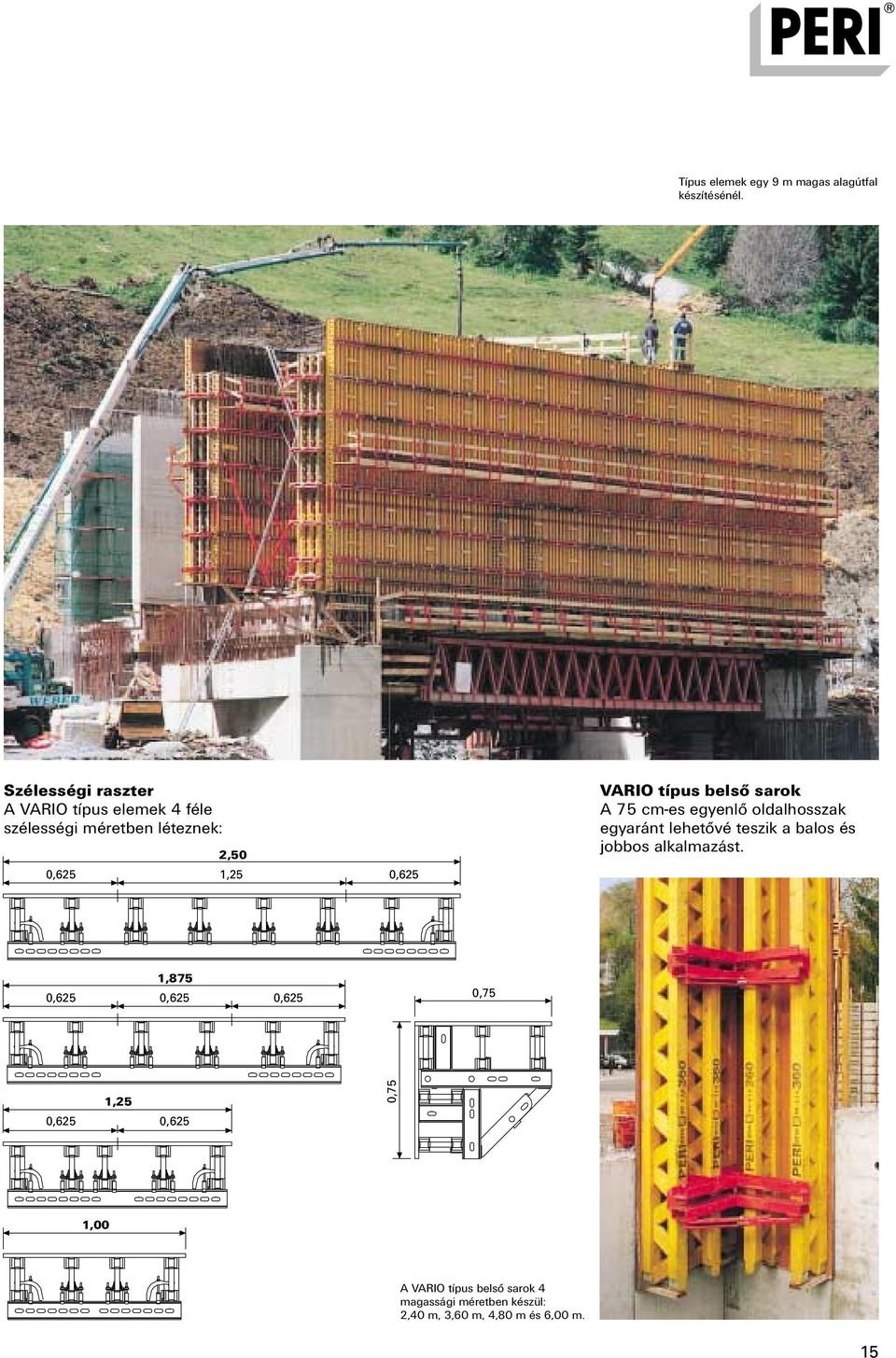 VARIO típus belső sarok A 75 cm-es egyenlő oldalhosszak egyaránt lehetővé teszik a balos és jobbos