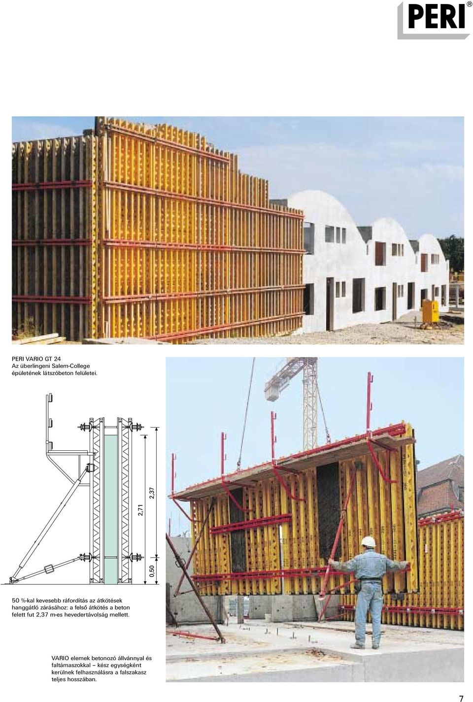 átkötés a beton felett fut 2,37 m-es hevedertávolság mellett.