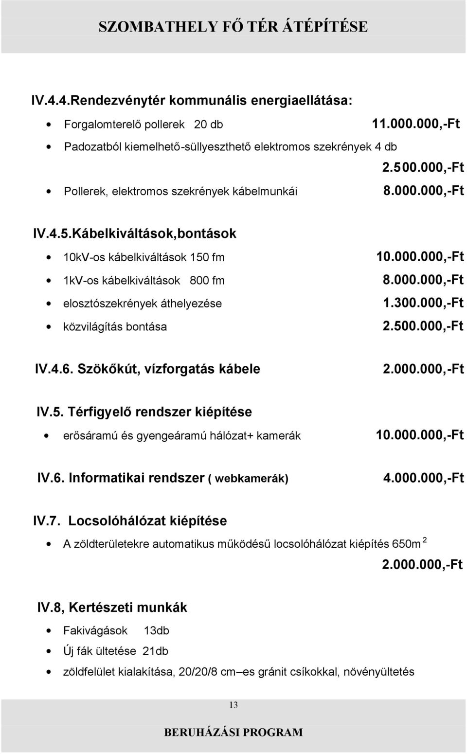 6. Informatikai rendszer ( webkamerák) 4.000.000,-Ft IV.