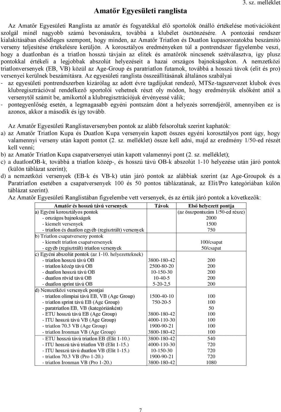 A pontozási rendszer kialakításában elsődleges szempont, hogy minden, az Amatőr Triatlon és Duatlon kupasorozatokba beszámító verseny teljesítése értékelésre kerüljön.