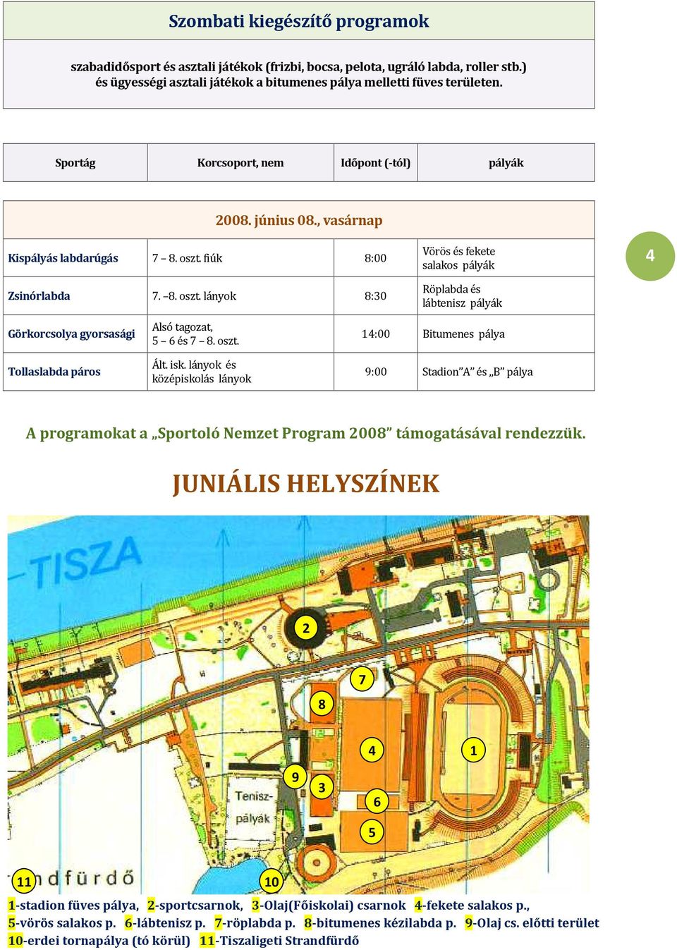 fiúk 8:00 Zsinórlabda 7. 8. oszt. lányok 8:30 Vörös és fekete salakos pályák Röplabda és lábtenisz pályák 4 Görkorcsolya gyorsasági Tollaslabda páros Alsó tagozat, 5 6 és 7 8. oszt. Ált. isk.