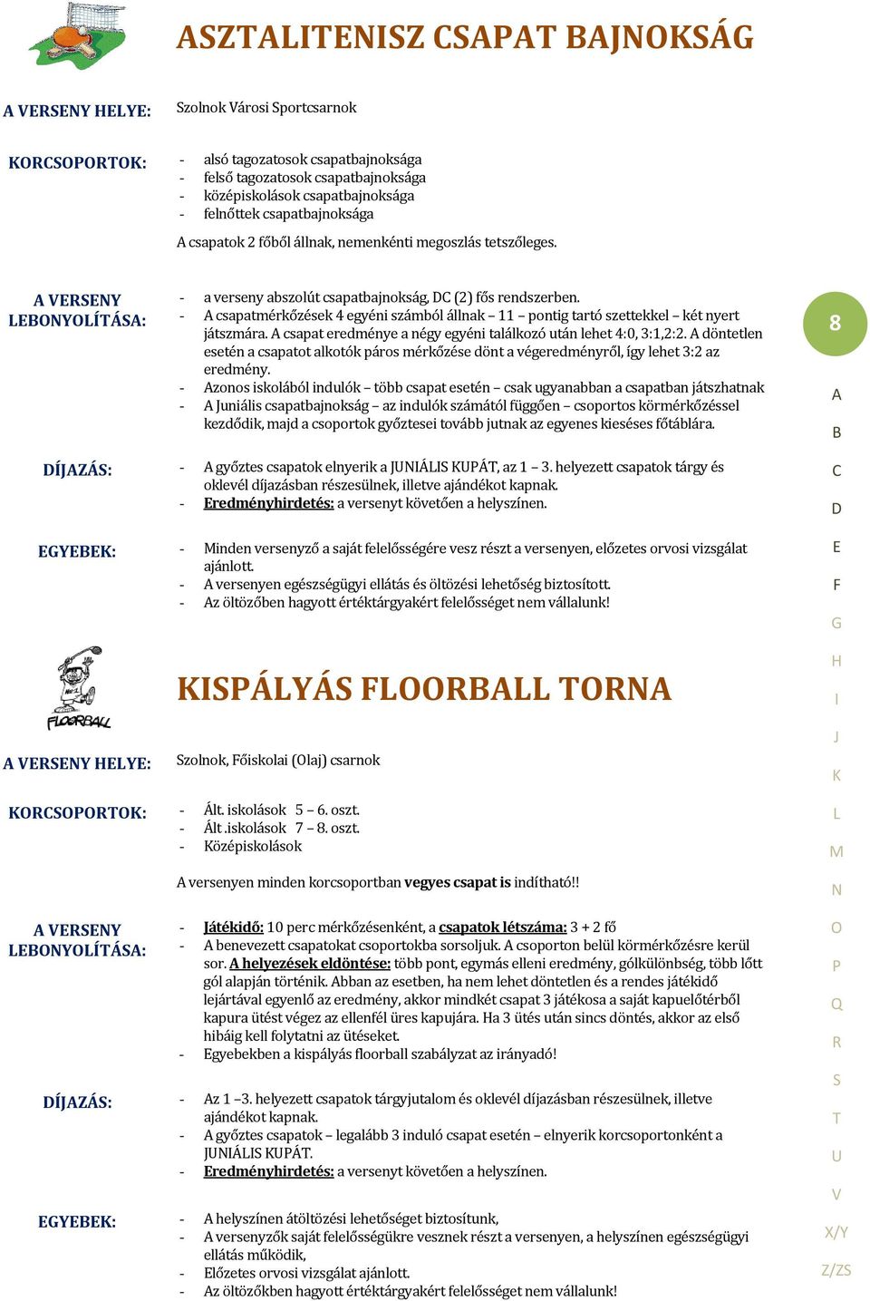 - A csapatmérkőzések 4 egyéni számból állnak 11 pontig tartó szettekkel két nyert játszmára. A csapat eredménye a négy egyéni találkozó után lehet 4:0, 3:1,2:2.