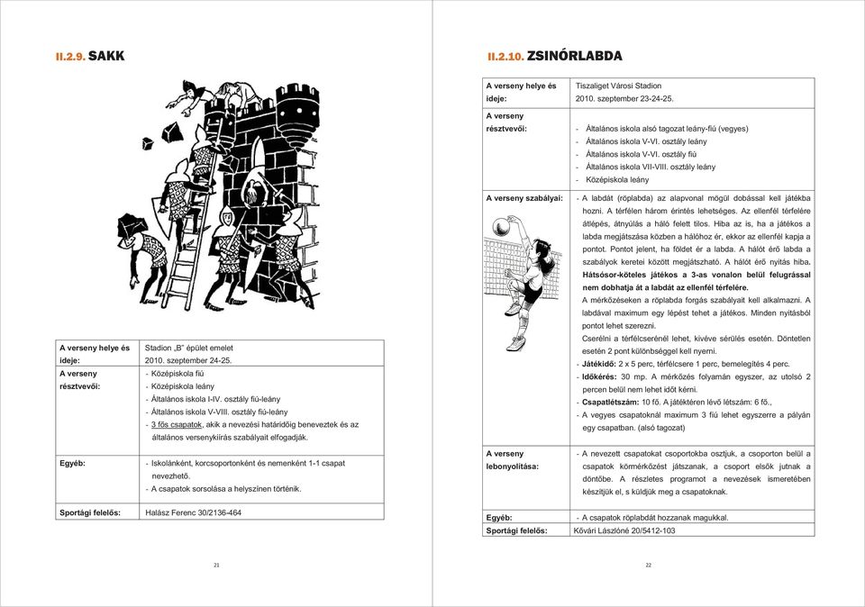 - Középiskola fiú - Középiskola leány - Általános iskola I-IV. osztály fiú-leány - Általános iskola V-VIII.