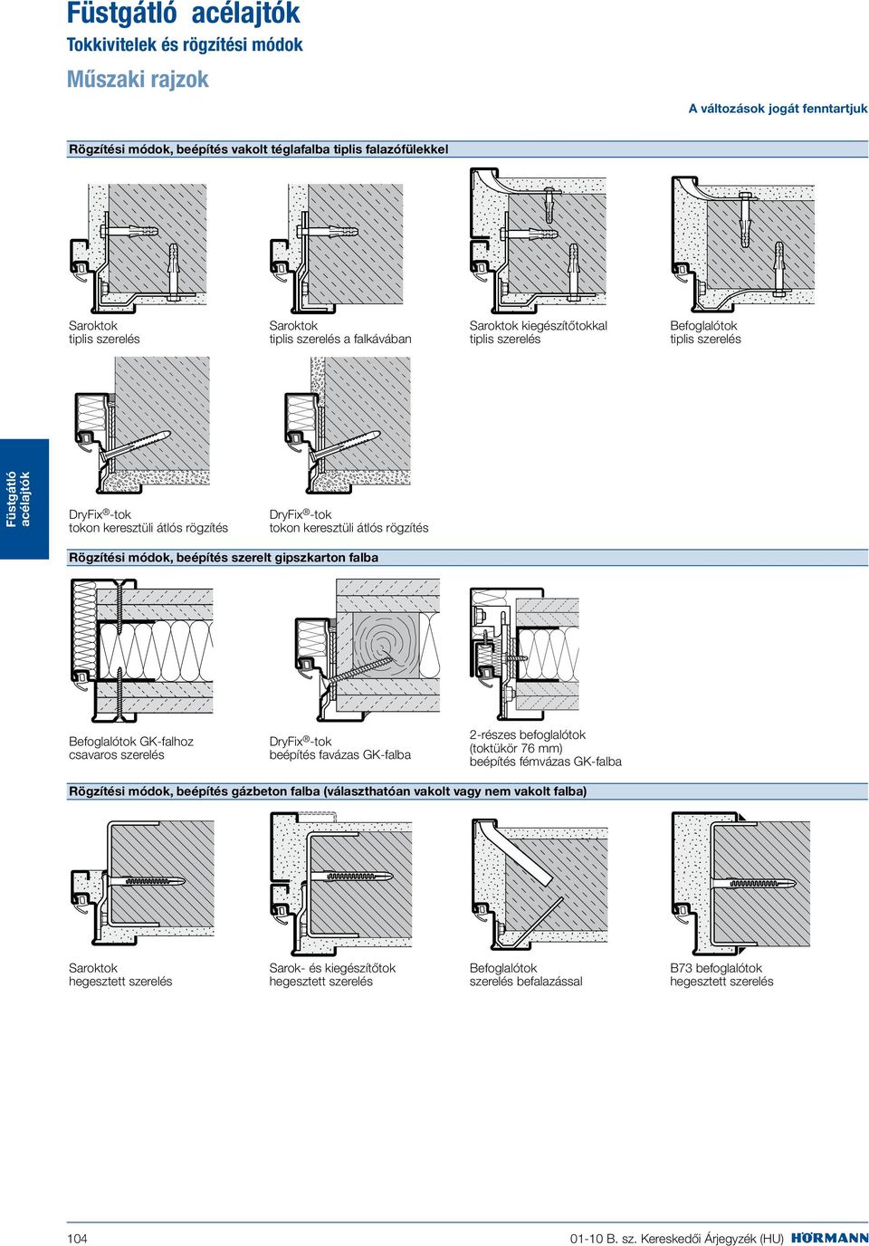 szerelt gipszkarton falba Befoglalótok GK-falhoz csavaros szerelés DryFix -tok beépítés favázas GK-falba 2-részes befoglalótok (toktükör 76 mm) beépítés fémvázas GK-falba Rögzítési módok, beépítés