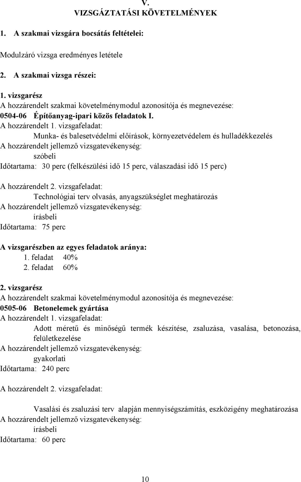 vizsgafeladat: Munka- és balesetvédelmi előírások, környezetvédelem és hulladékkezelés A hozzárendelt jellemző vizsgatevékenység: szóbeli Időtartama: 30 perc (felkészülési idő 15 perc, válaszadási