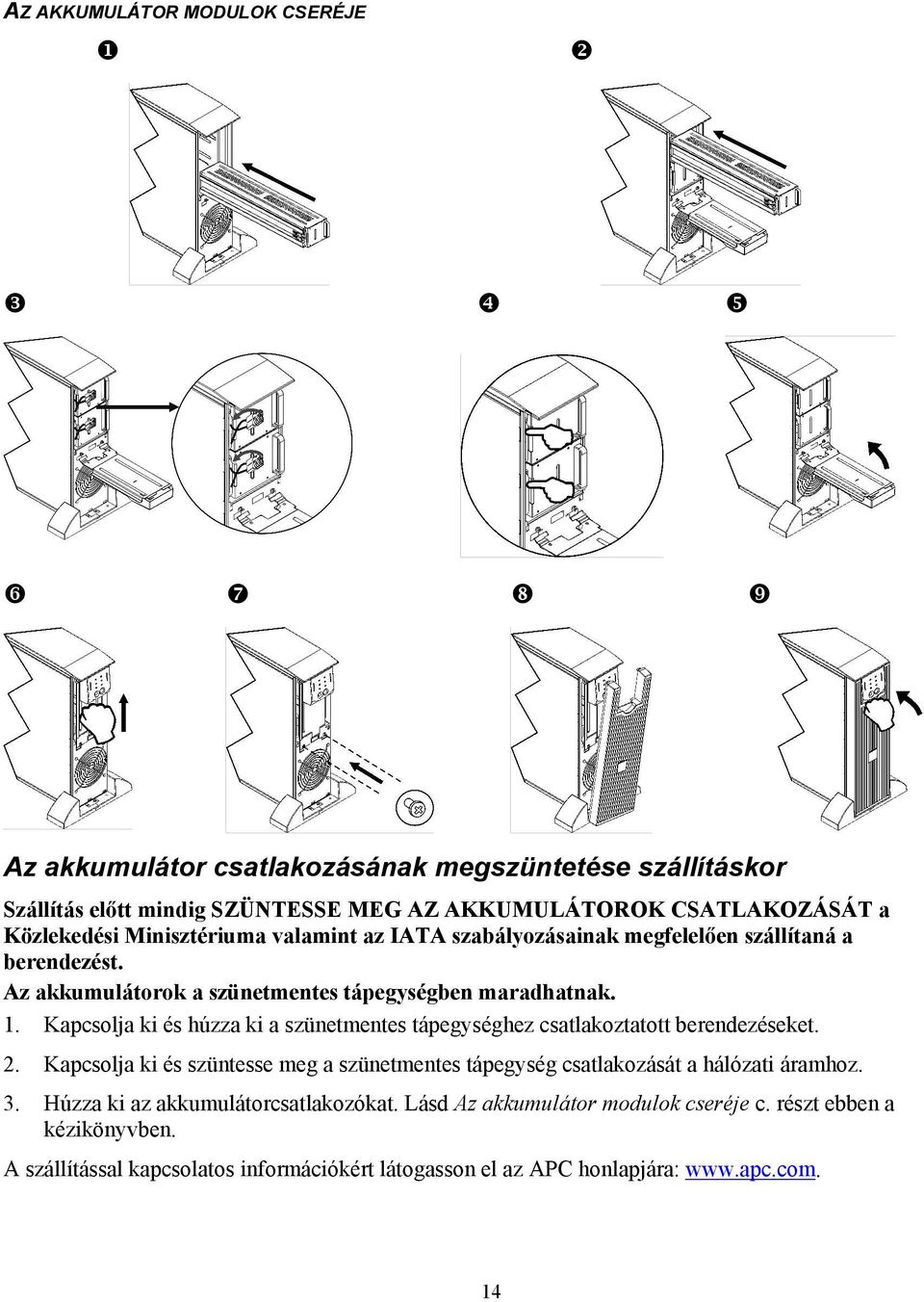 valamint az IATA szabályozásainak megfelelően szállítaná a berendezést. Az akkumulátorok a szünetmentes tápegységben maradhatnak. 1.