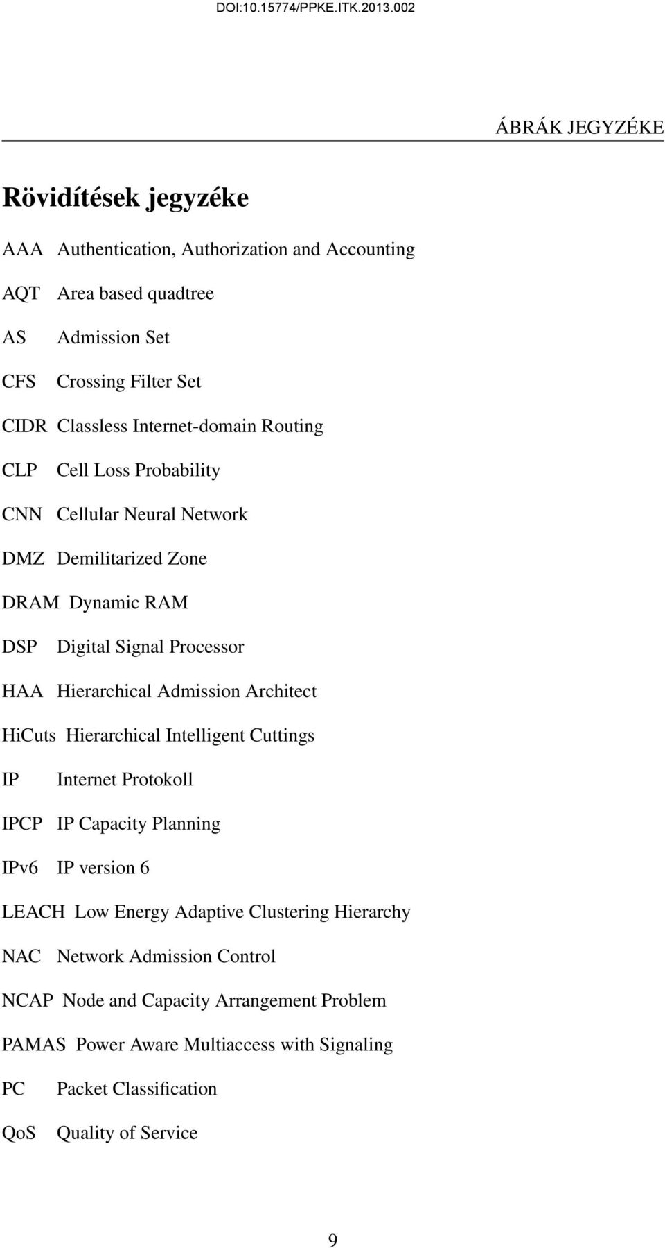 Admission Architect HiCuts Hierarchical Intelligent Cuttings IP Internet Protokoll IPCP IP Capacity Planning IPv6 IP version 6 LEACH Low Energy Adaptive Clustering