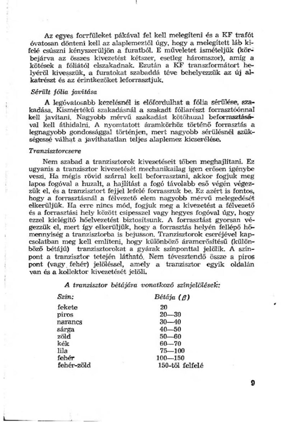 E zután a KF transzformátort heyérö kive~szü~ a furatokat szabaddá téve beheyezzük az új akatrés2jt és az érintkezőket efor.rasztjuk.