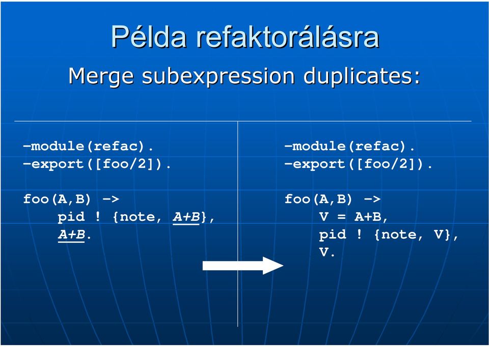 foo(a,b) -> pid! {note, A+B}, A+B. -module(refac).