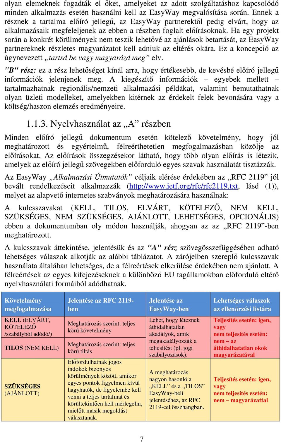 Ha egy projekt során a konkrét körülmények nem teszik lehetővé az ajánlások betartását, az EasyWay partnereknek részletes magyarázatot kell adniuk az eltérés okára.