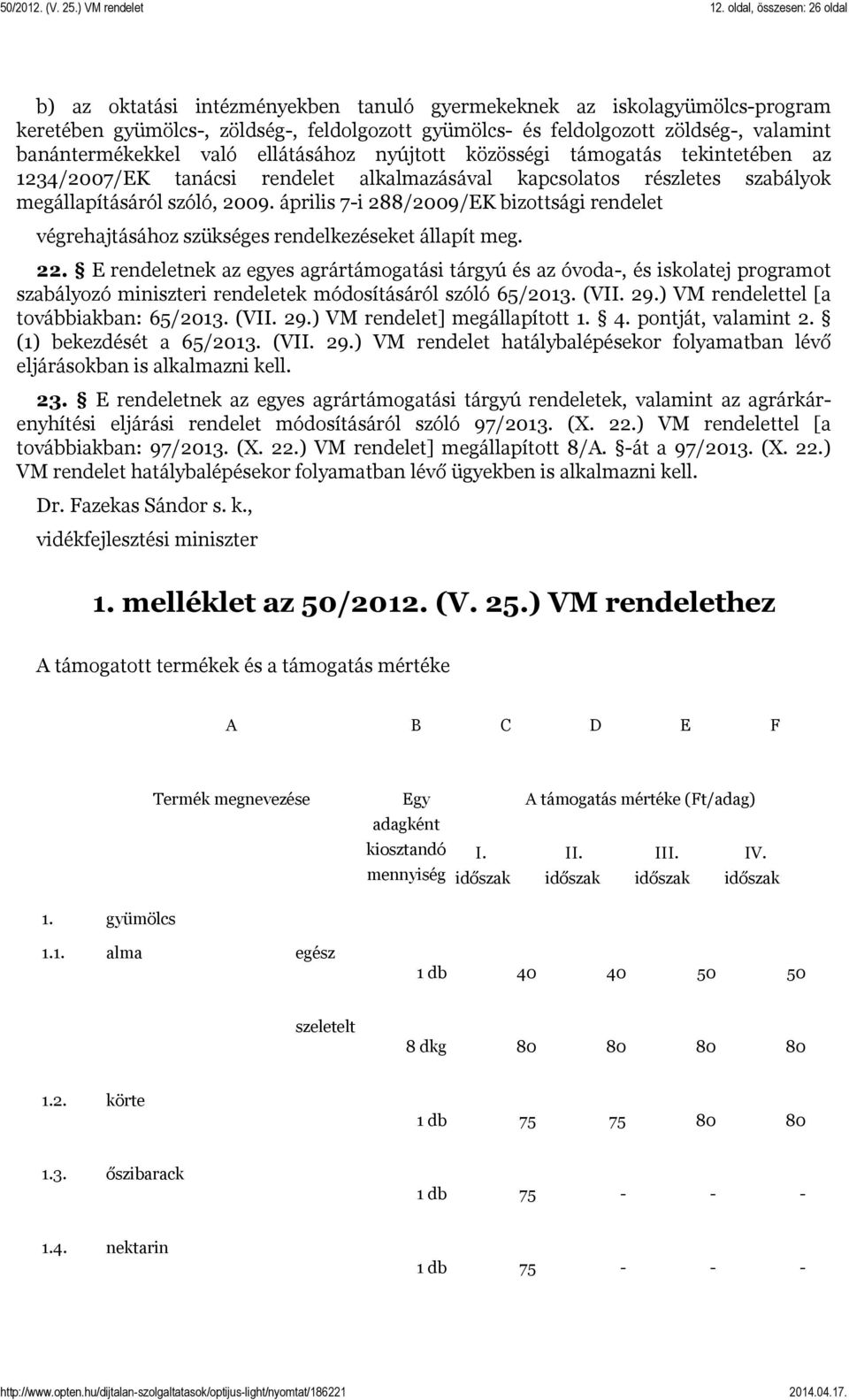 április 7-i 288/2009/EK bizottsági rendelet végrehajtásához szükséges rendelkezéseket állapít meg. 22.