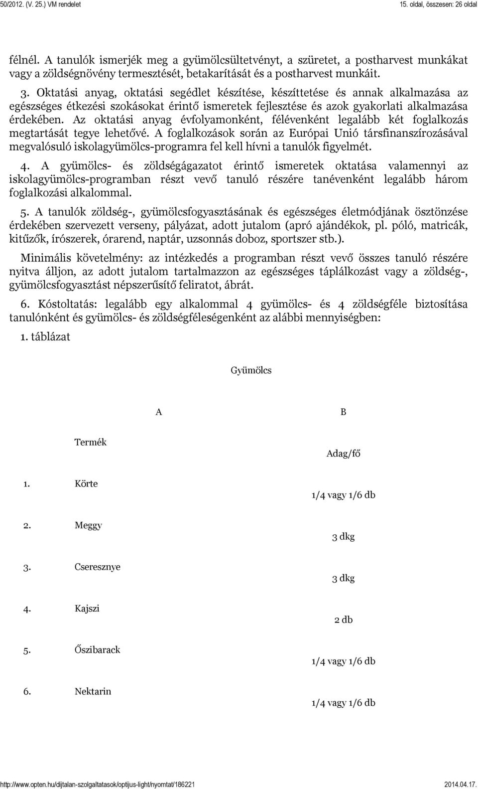 Az oktatási anyag évfolyamonként, félévenként legalább két foglalkozás megtartását tegye lehetővé.