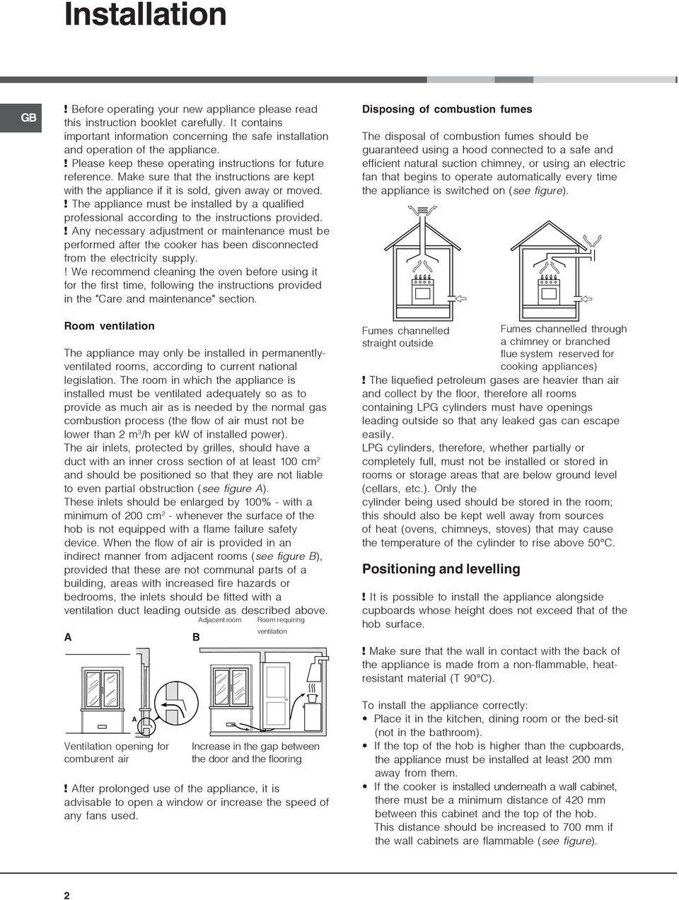 ! The appliance must be installed by a qualified professional according to the instructions provided.