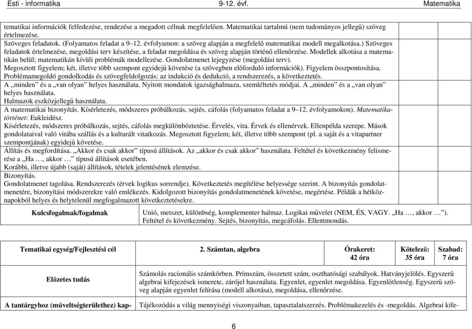 Modellek alkotása a matematikán belül; matematikán kívüli problémák modellezése. Gondolatmenet lejegyzése (megoldási terv).