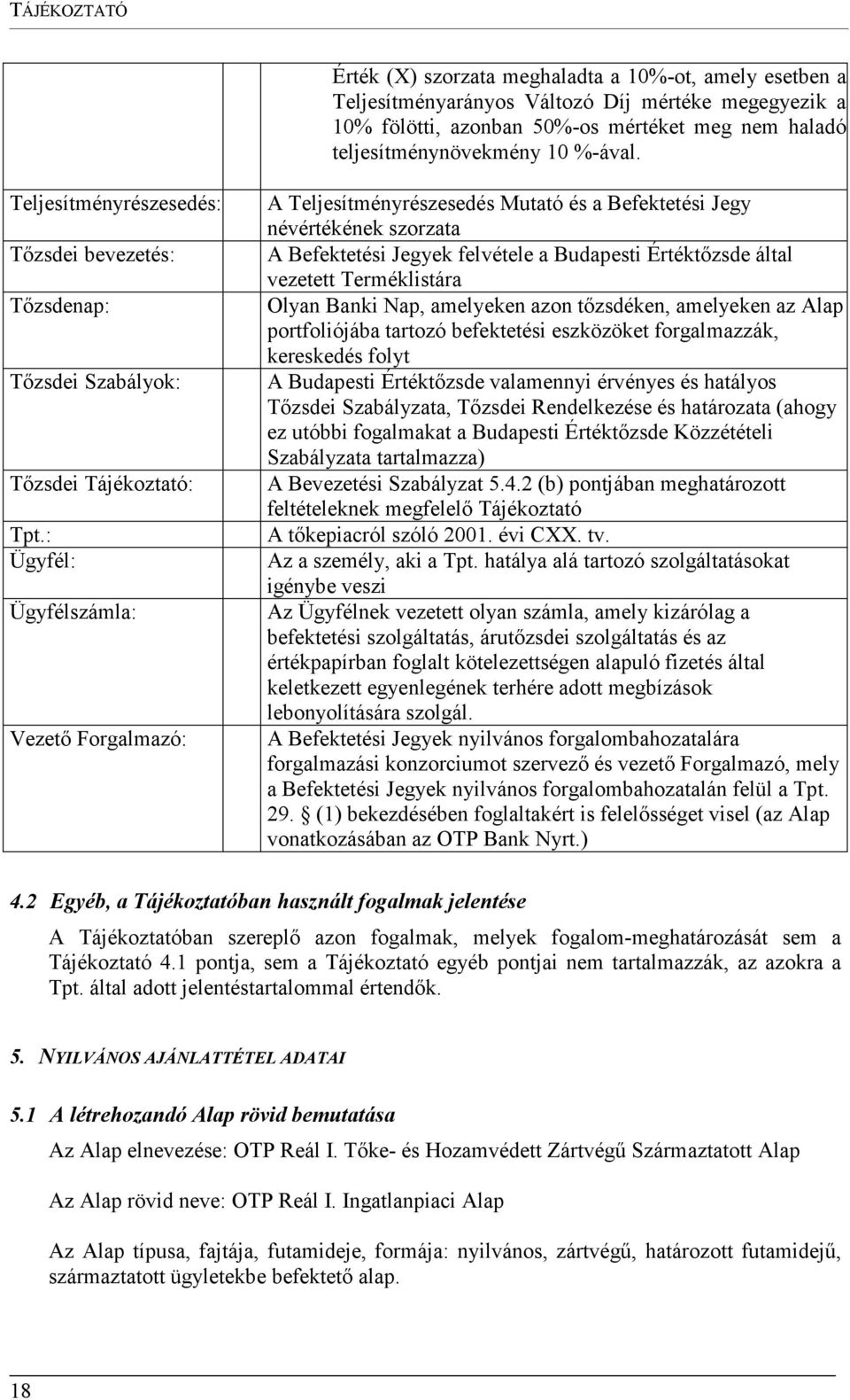 : Ügyfél: Ügyfélszámla: Vezető Forgalmazó: A Teljesítményrészesedés Mutató és a Befektetési Jegy névértékének szorzata A Befektetési Jegyek felvétele a Budapesti Értéktőzsde által vezetett