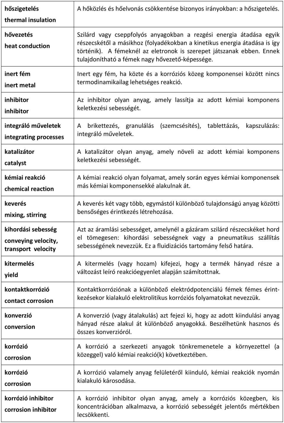 korrózió inhibitor corrosion inhibitor A hőközlés és hőelvonás csökkentése bizonyos irányokban: a hőszigetelés.