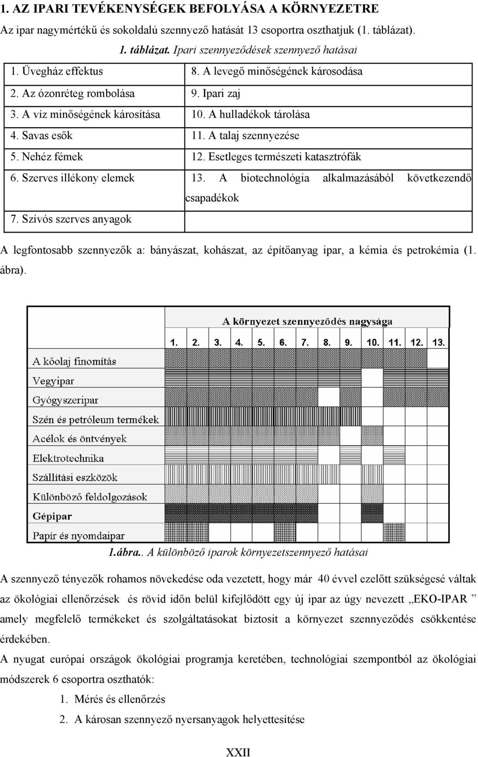 Nehéz fémek 12. Esetleges természeti katasztrófák 6. Szerves illékony elemek 13. A biotechnológia alkalmazásából következendő csapadékok 7.