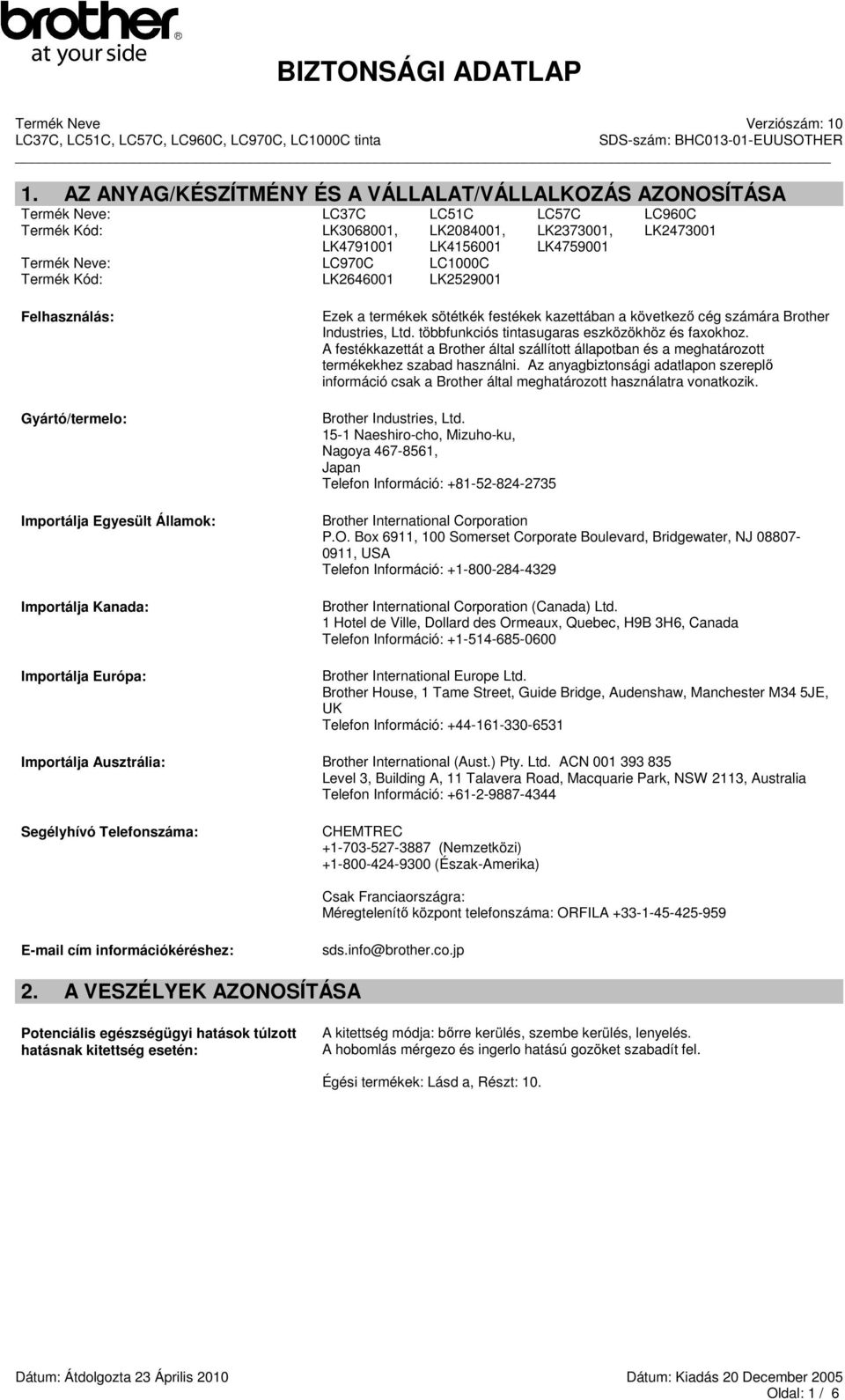 Industries, Ltd. többfunkciós tintasugaras eszközökhöz és faxokhoz. A festékkazettát a Brother által szállított állapotban és a meghatározott termékekhez szabad használni.