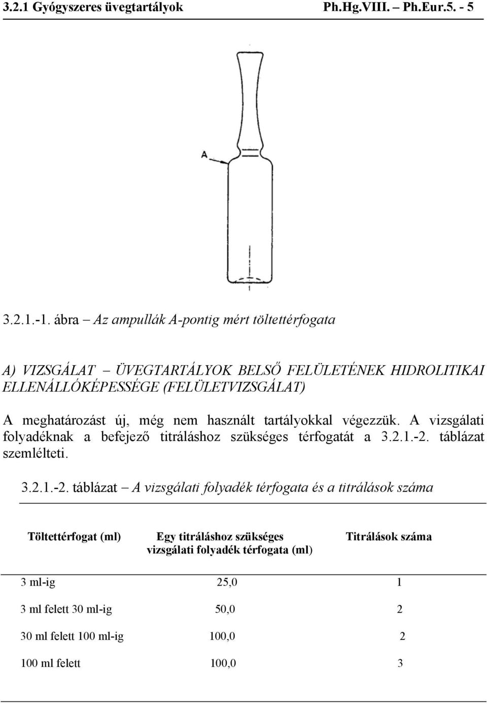 új, még nem használt tartályokkal végezzük. A vizsgálati folyadéknak a befejező titráláshoz szükséges térfogatát a 3.2.1.-2.