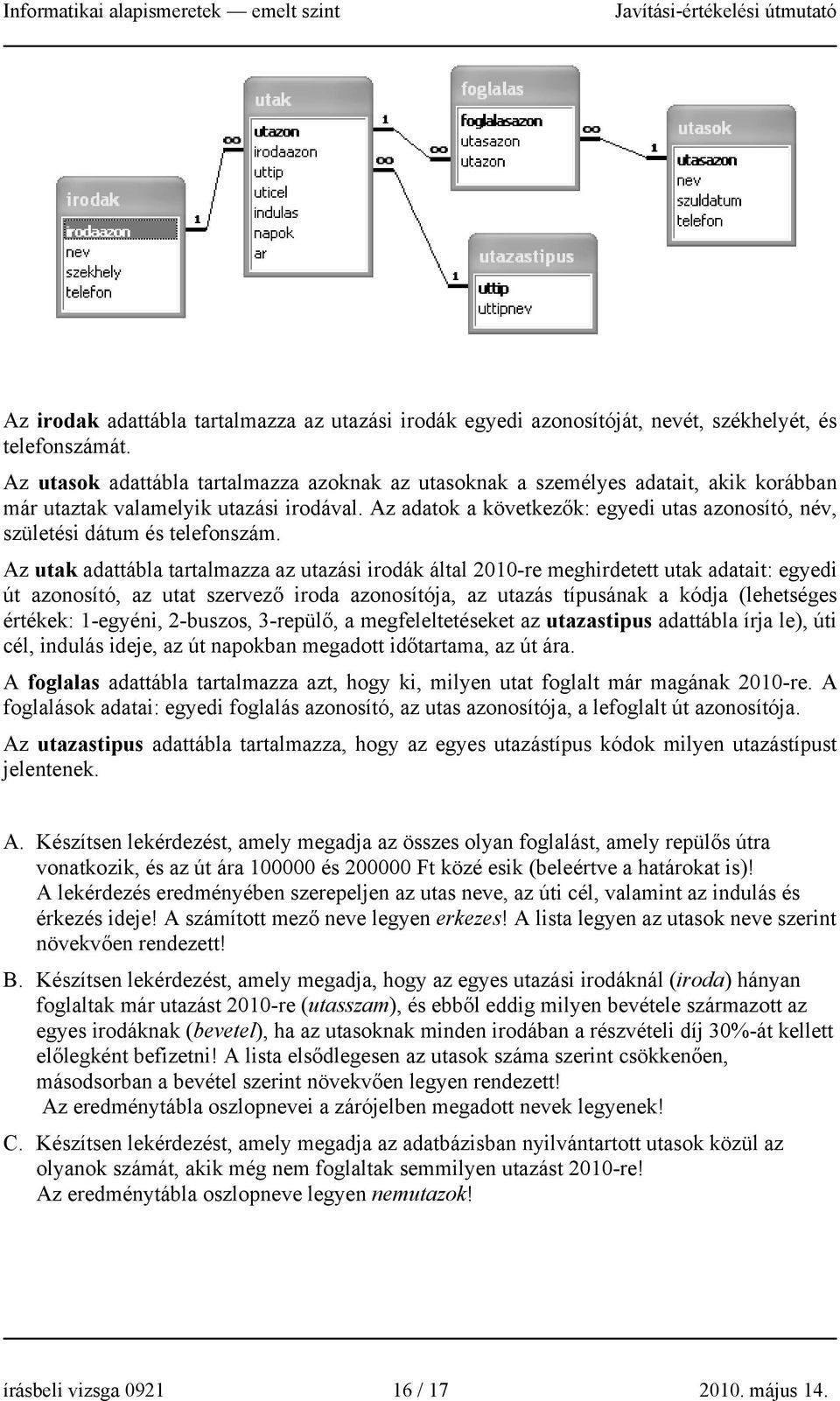 Az adatok a következők: egyedi utas azonosító, név, születési dátum és telefonszám.