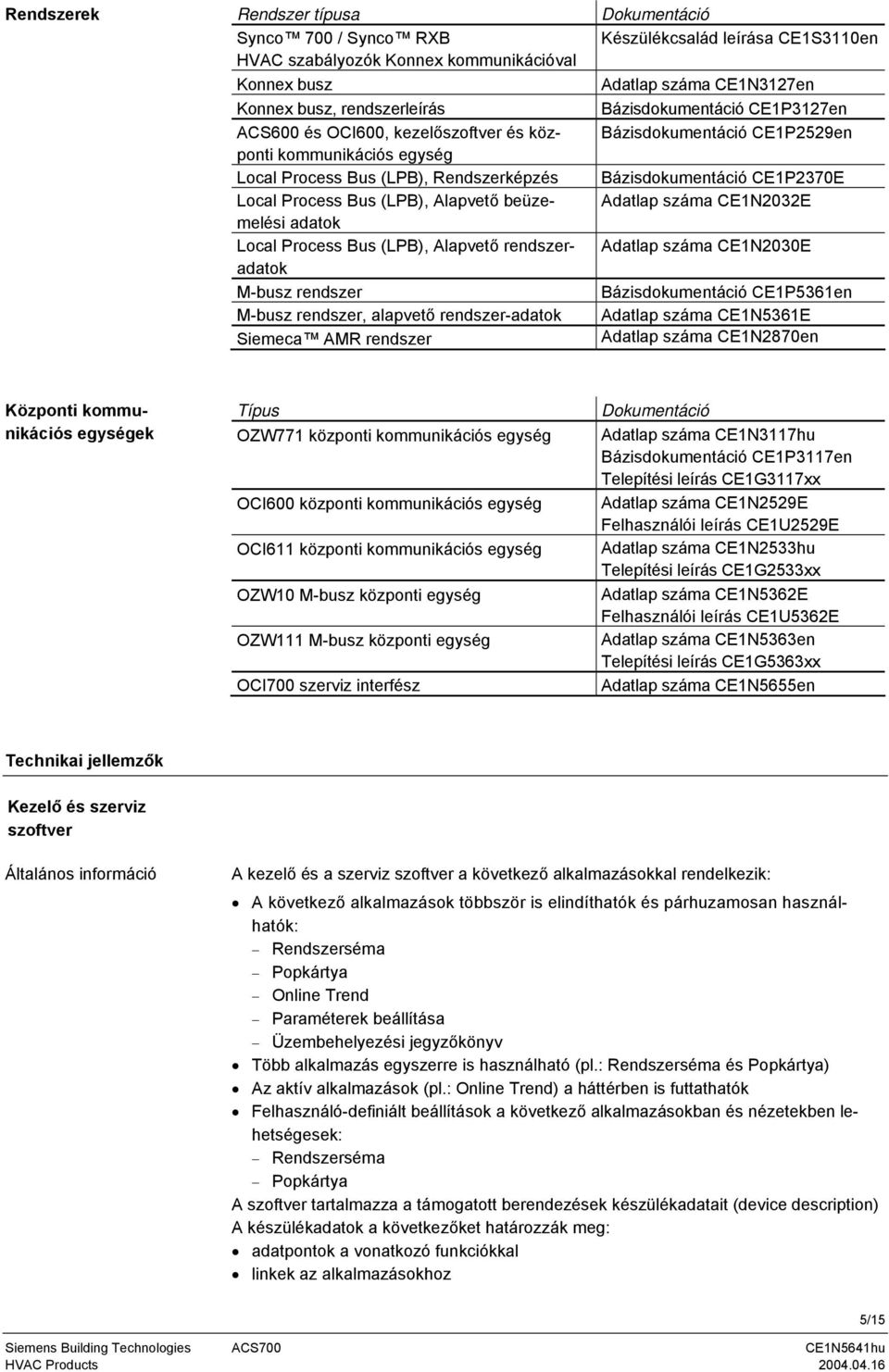 Siemeca AMR rendszer Dokumentáció Készülékcsalád leírása CE1S3110en Adatlap száma CE1N3127en Bázisdokumentáció CE1P3127en Bázisdokumentáció CE1P2529en Bázisdokumentáció CE1P2370E Adatlap száma