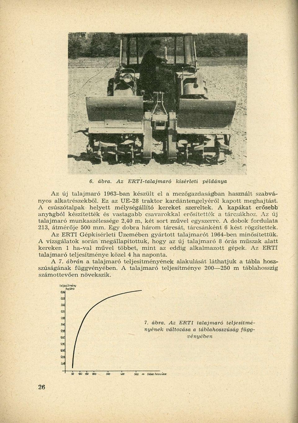 Az új talajmaró munkaszélessége 2,40 m, két sort művel egyszerre. A dobok fordulata 213, átmérője 500 mm. Egy dobra három tárcsát, tárcsánként 6 kést rögzítettek.