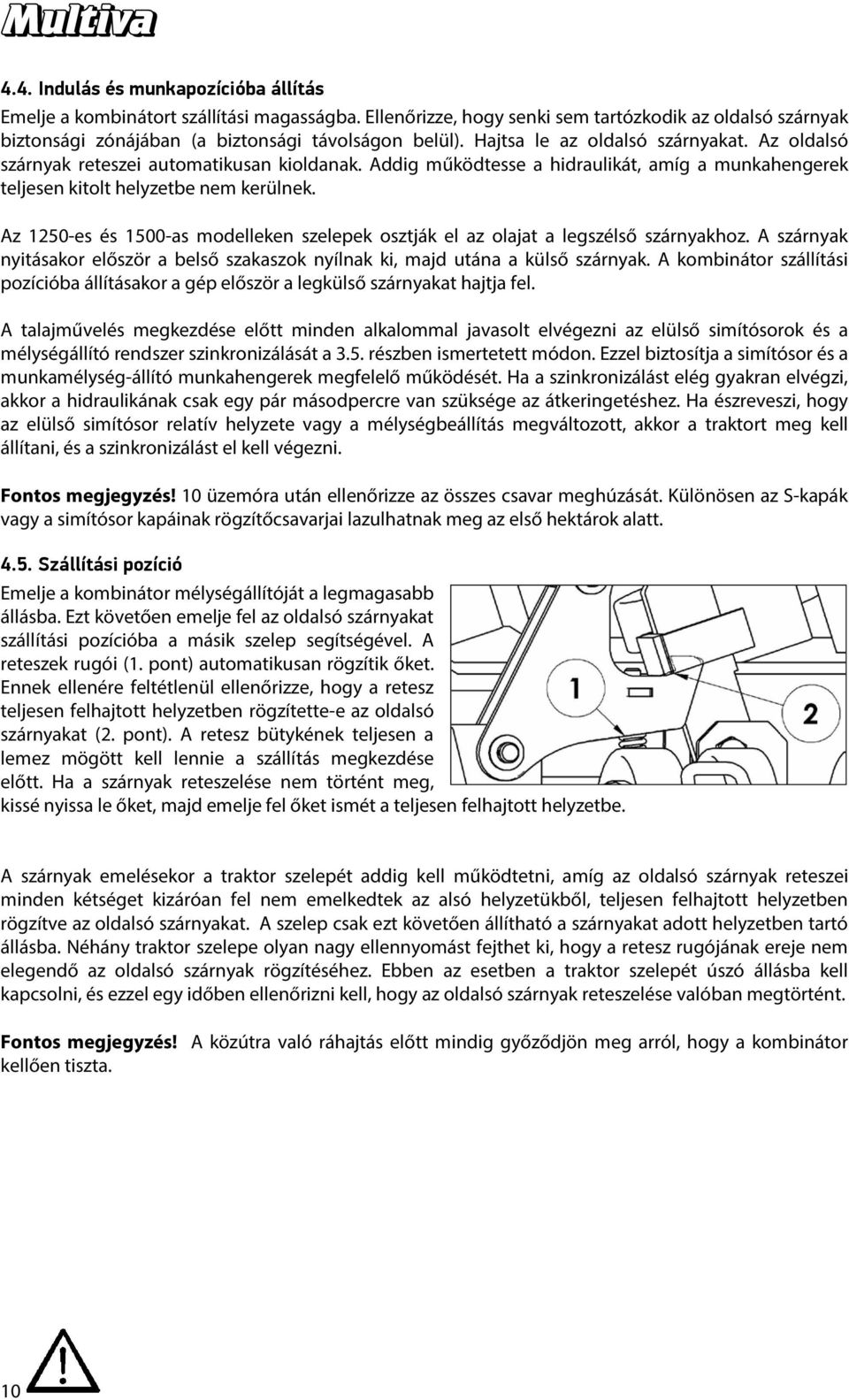 Az 1250-es és 1500-as modelleken szelepek osztják el az olajat a legszélső szárnyakhoz. A szárnyak nyitásakor először a belső szakaszok nyílnak ki, majd utána a külső szárnyak.