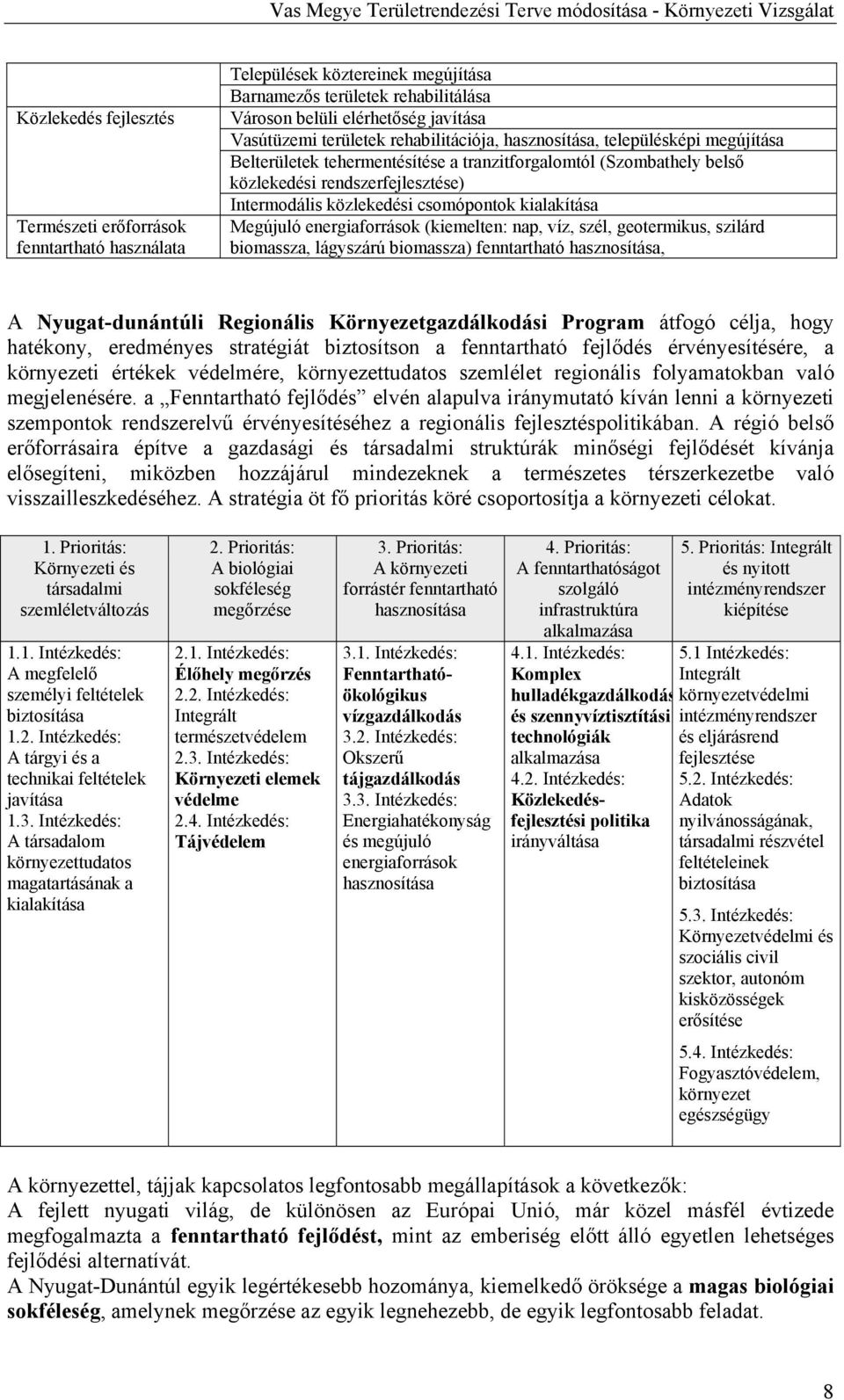 közlekedési rendszerfejlesztése) Intermodális közlekedési csomópontok kialakítása Megújuló energiaforrások (kiemelten: nap, víz, szél, geotermikus, szilárd biomassza, lágyszárú biomassza)