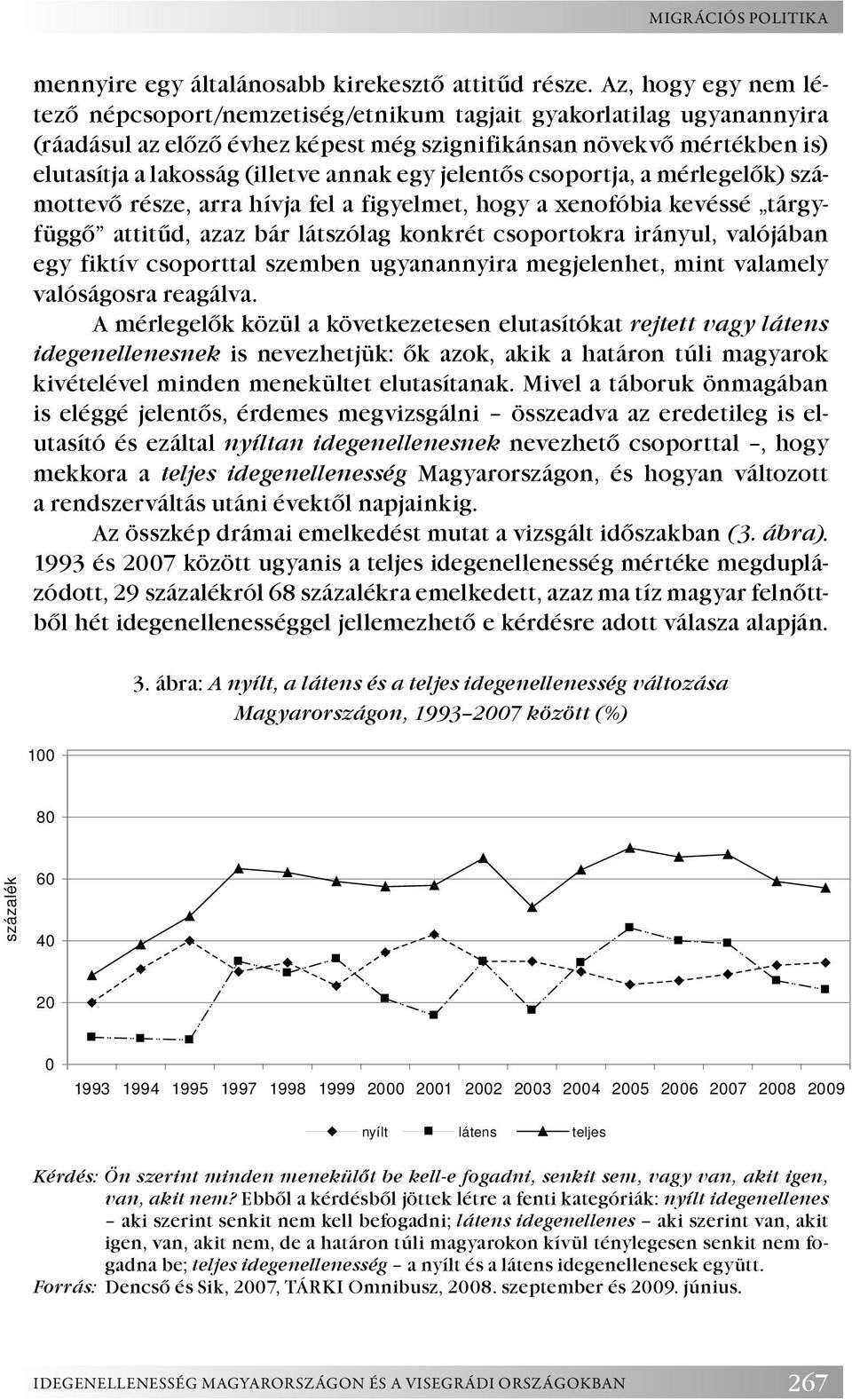 egy jelentős csoportja, a mérlegelők) számottevő része, arra hívja fel a figyelmet, hogy a xenofóbia kevéssé tárgyfüggő attitűd, azaz bár látszólag konkrét csoportokra irányul, valójában egy fiktív