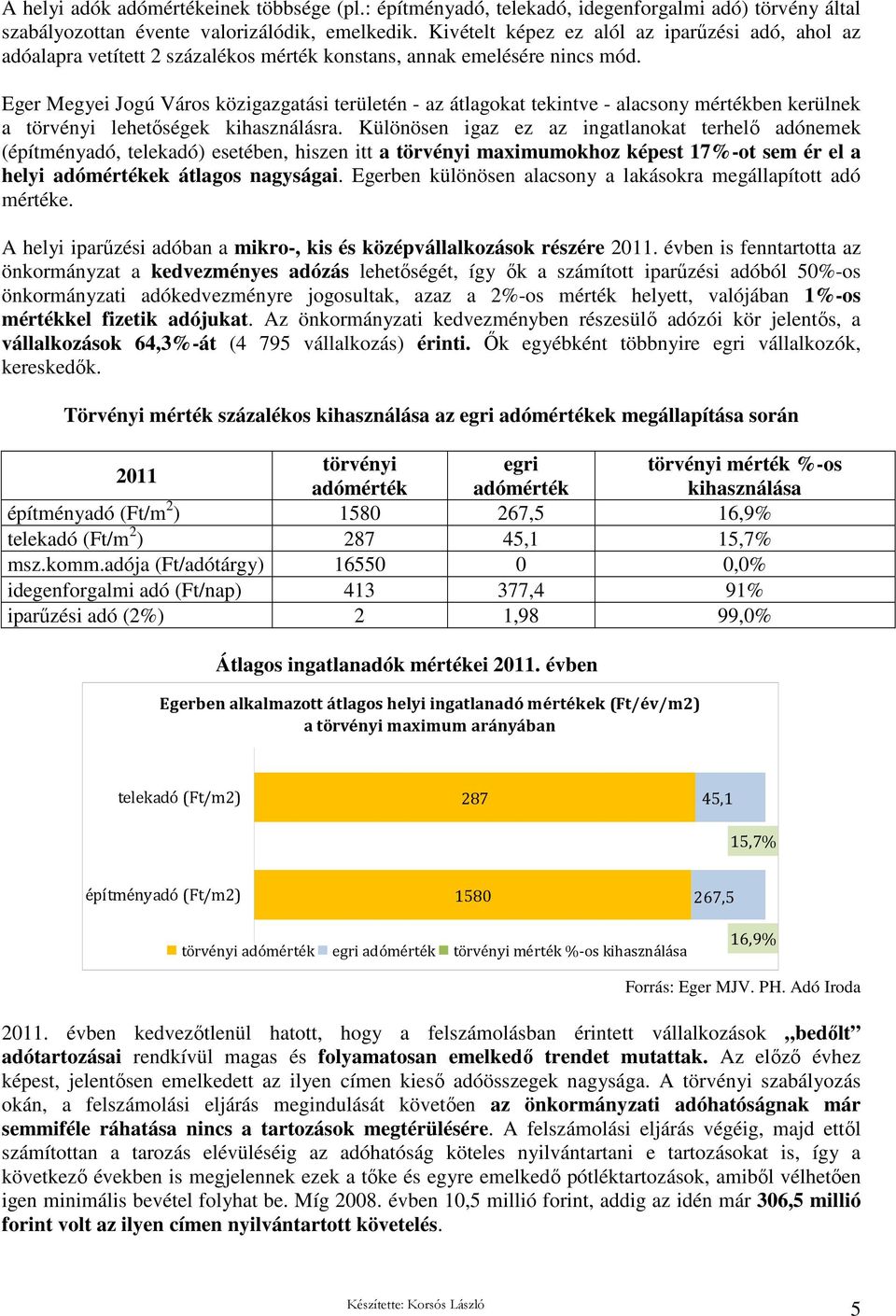 Eger Megyei Jogú Város közigazgatási területén - az átlagokat tekintve - alacsony mértékben kerülnek a törvényi lehetıségek kihasználásra.