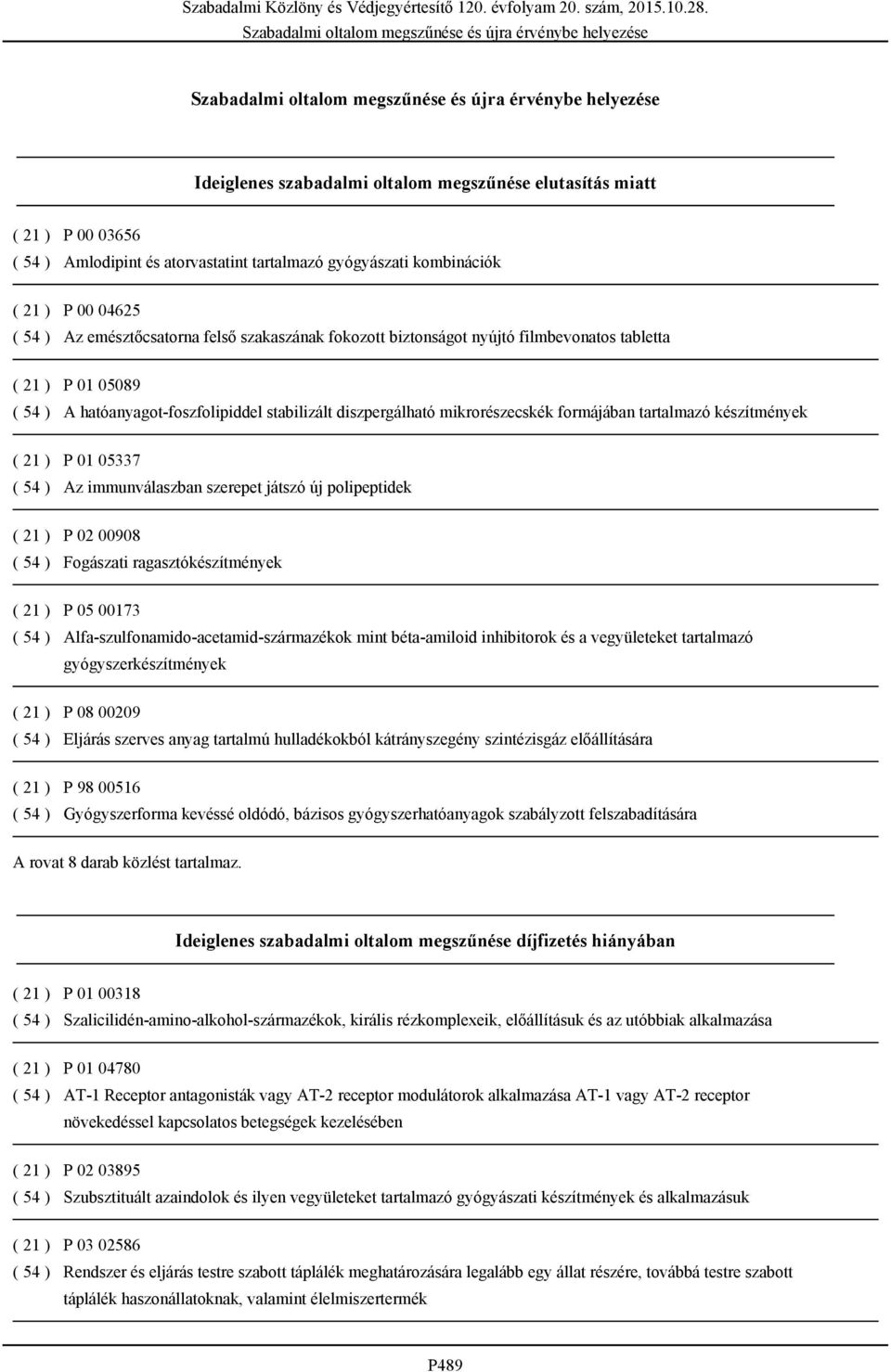 ) P 01 05337 ( 54 ) Az immunválaszban szerepet játszó új polipeptidek ( 21 ) P 02 00908 ( 54 ) Fogászati ragasztókészítmények ( 21 ) P 05 00173 ( 54 ) Alfa-szulfonamido-acetamid-származékok mint