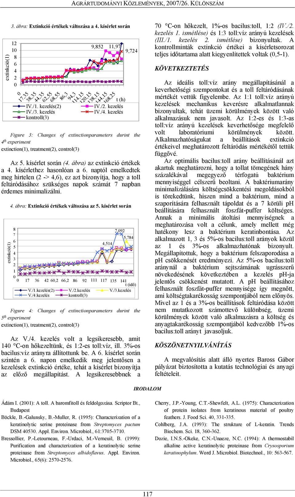 kezelés 144,15 168,25 Figure 3: Changes of extinctionparameters durint the 4 th experiment extinction(1), treatment(2), control(3) Az 5. kísérlet során (4. ábra) az extinkció értékek a 4.