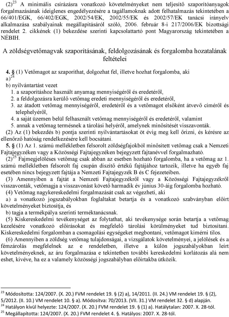 cikkének (1) bekezdése szerinti kapcsolattartó pont Magyarország tekintetében a NÉBIH. A zöldségvetőmagvak szaporításának, feldolgozásának és forgalomba hozatalának feltételei 4.