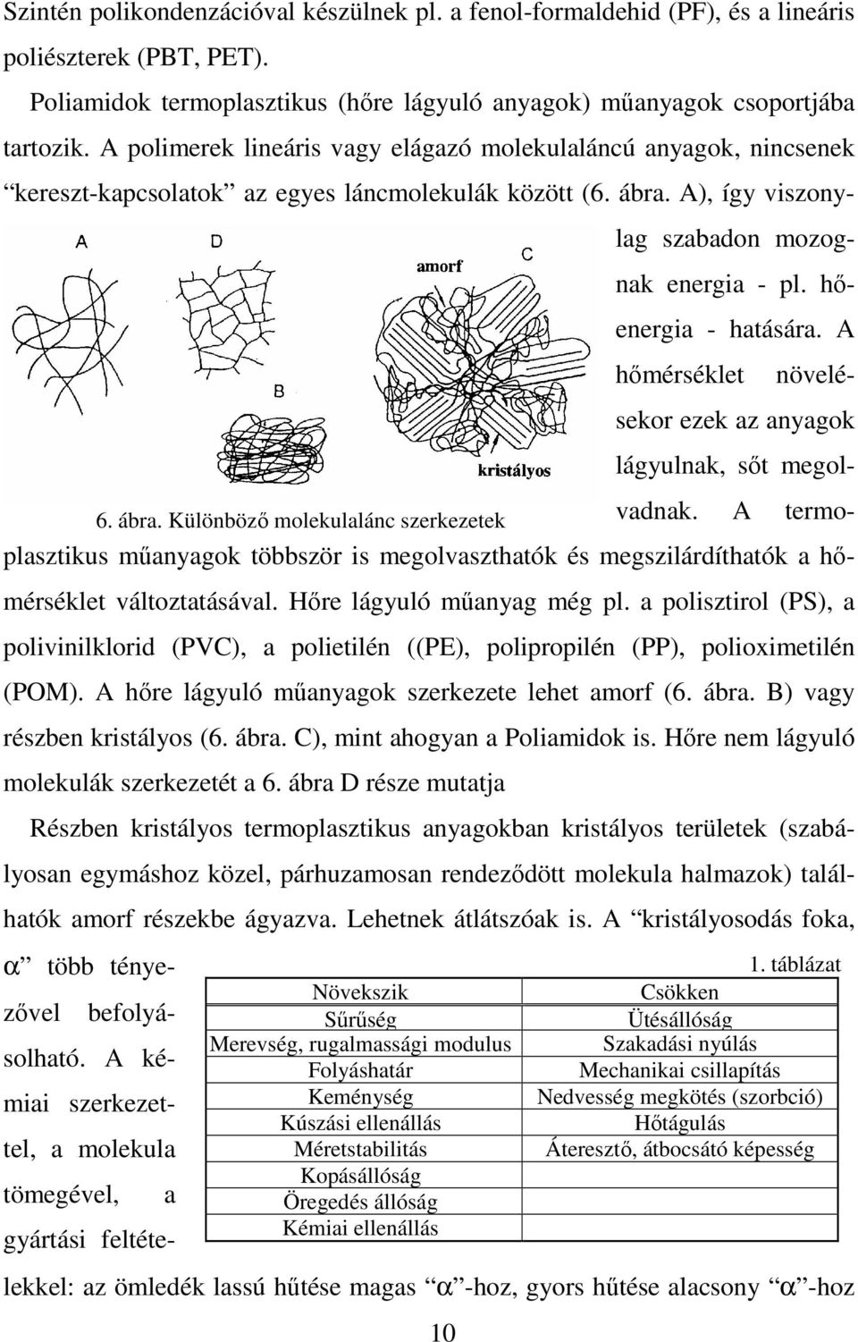 hıenergia - hatására. A hımérséklet növelésekor ezek az anyagok lágyulnak, sıt megolvadnak. A termoplasztikus mőanyagok többször is megolvaszthatók és megszilárdíthatók a hımérséklet változtatásával.