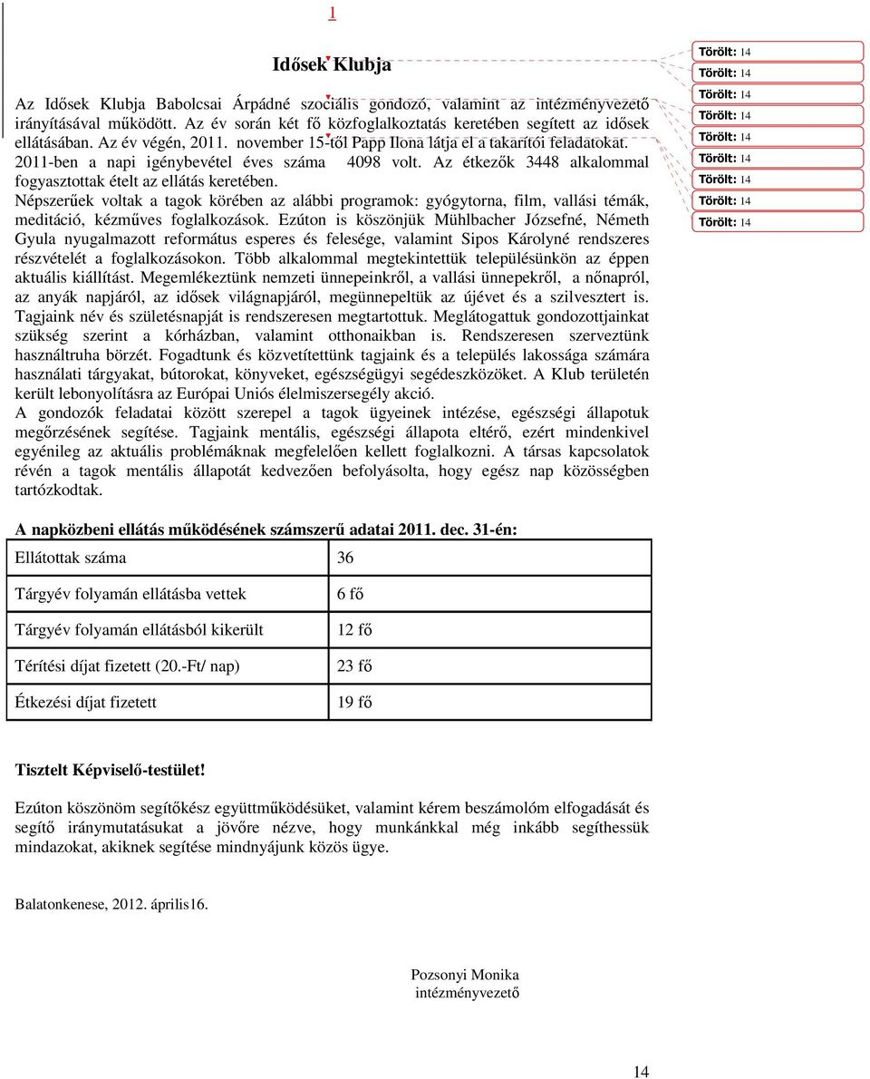 Népszerűek voltak a tagok körében az alábbi programok: gyógytorna, film, vallási témák, meditáció, kézműves foglalkozások.