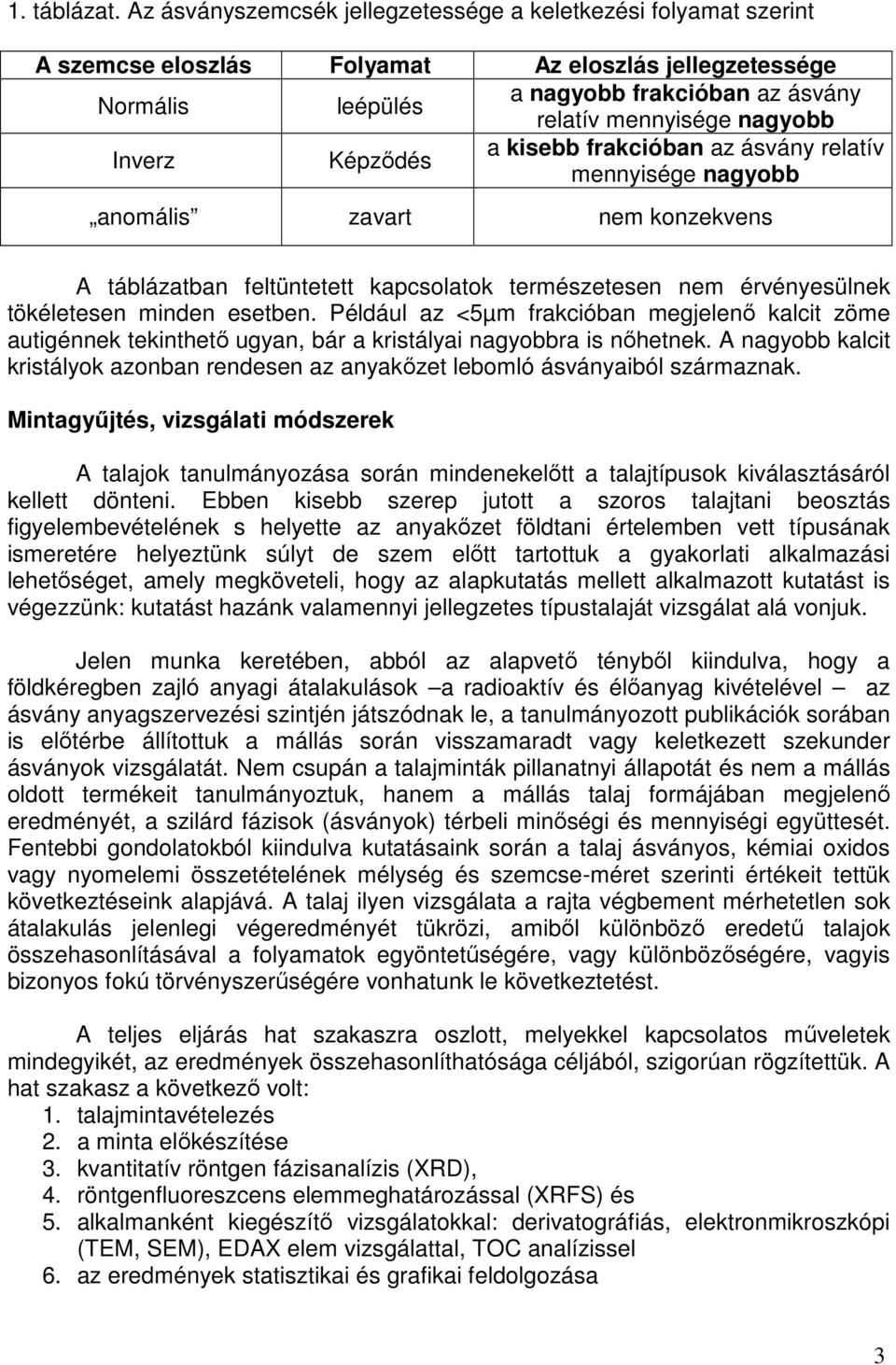 Inverz Képződés a kisebb frakcióban az ásvány relatív mennyisége nagyobb anomális zavart nem konzekvens A táblázatban feltüntetett kapcsolatok természetesen nem érvényesülnek tökéletesen minden