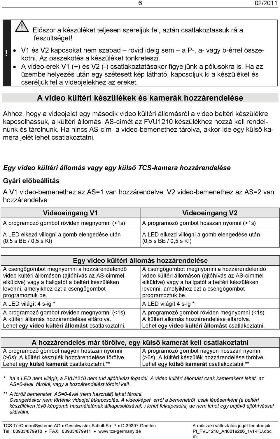 Ha az üzembe helyezés után egy szétesett kép látható, kapcsoljuk ki a készüléket és cseréljük fel a videojelekhez az ereket.