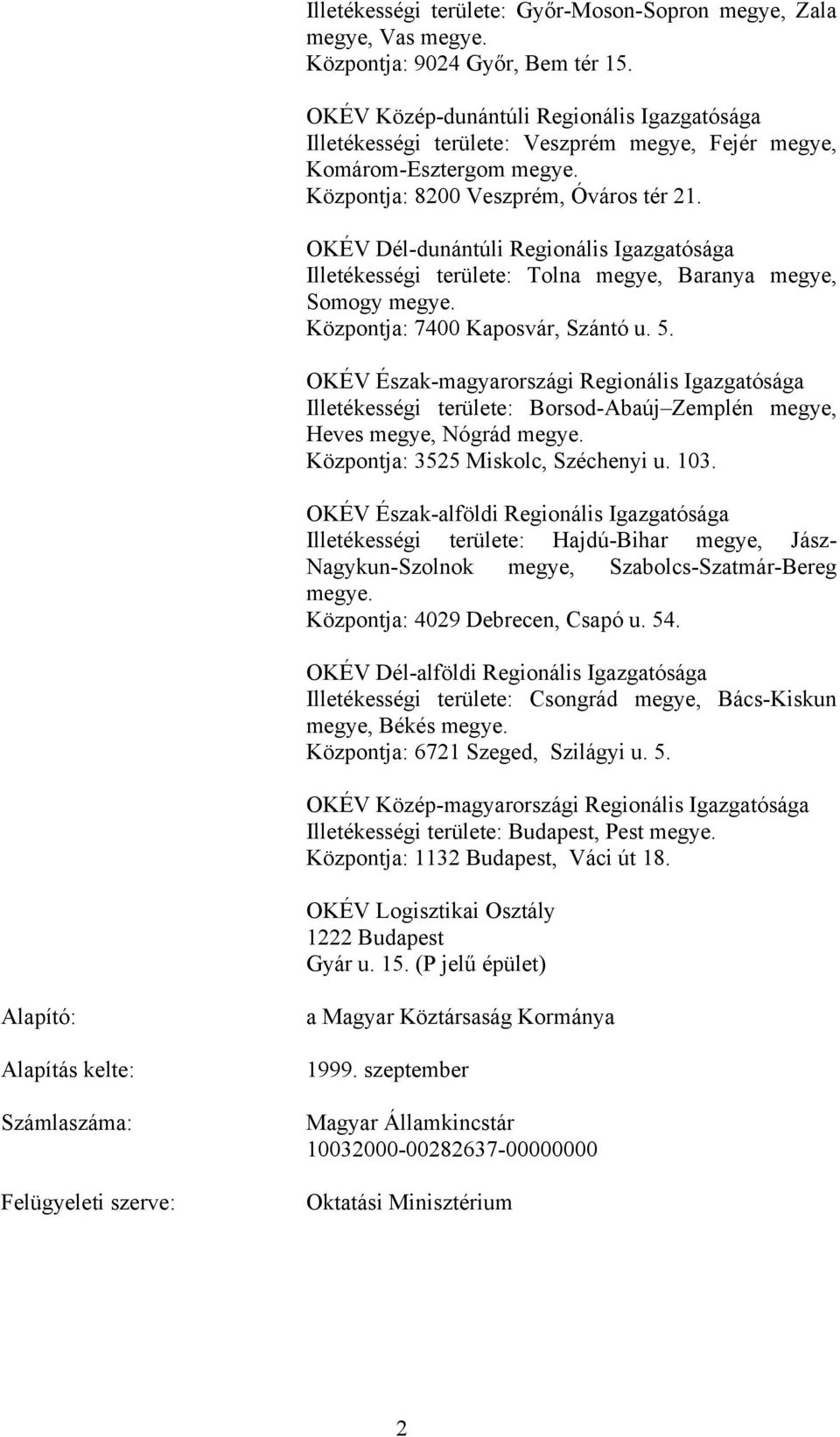 OKÉV Dél-dunántúli Regionális Igazgatósága Illetékességi területe: Tolna megye, Baranya megye, Somogy megye. Központja: 7400 Kaposvár, Szántó u. 5.