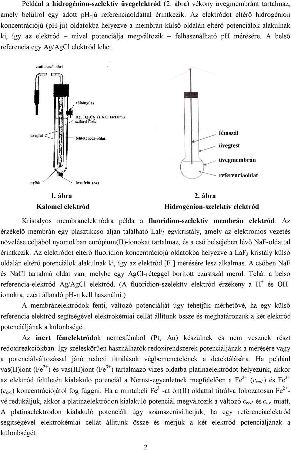 mérésére. A belső referencia egy Ag/AgCl elektród lehet. fémszál üvegtest üvegmembrán referenciaoldat 1. ábra 2.