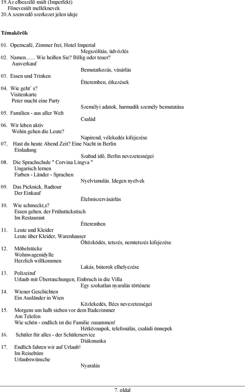 Familien - aus aller Welt Család 06. Wir leben aktiv Wohin gehen die Leute? Napirend, vélekedés kifejezése 07, Hast du heute Abend Zeit?