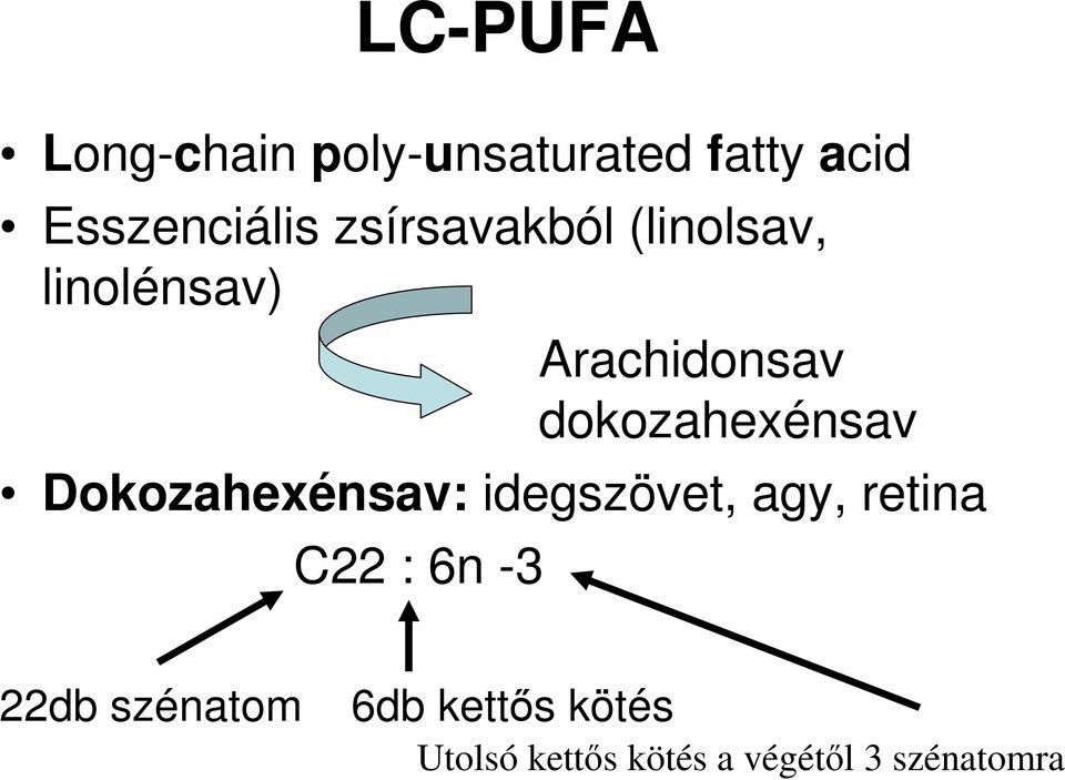 dokozahexénsav Dokozahexénsav: idegszövet, agy, retina C22 :