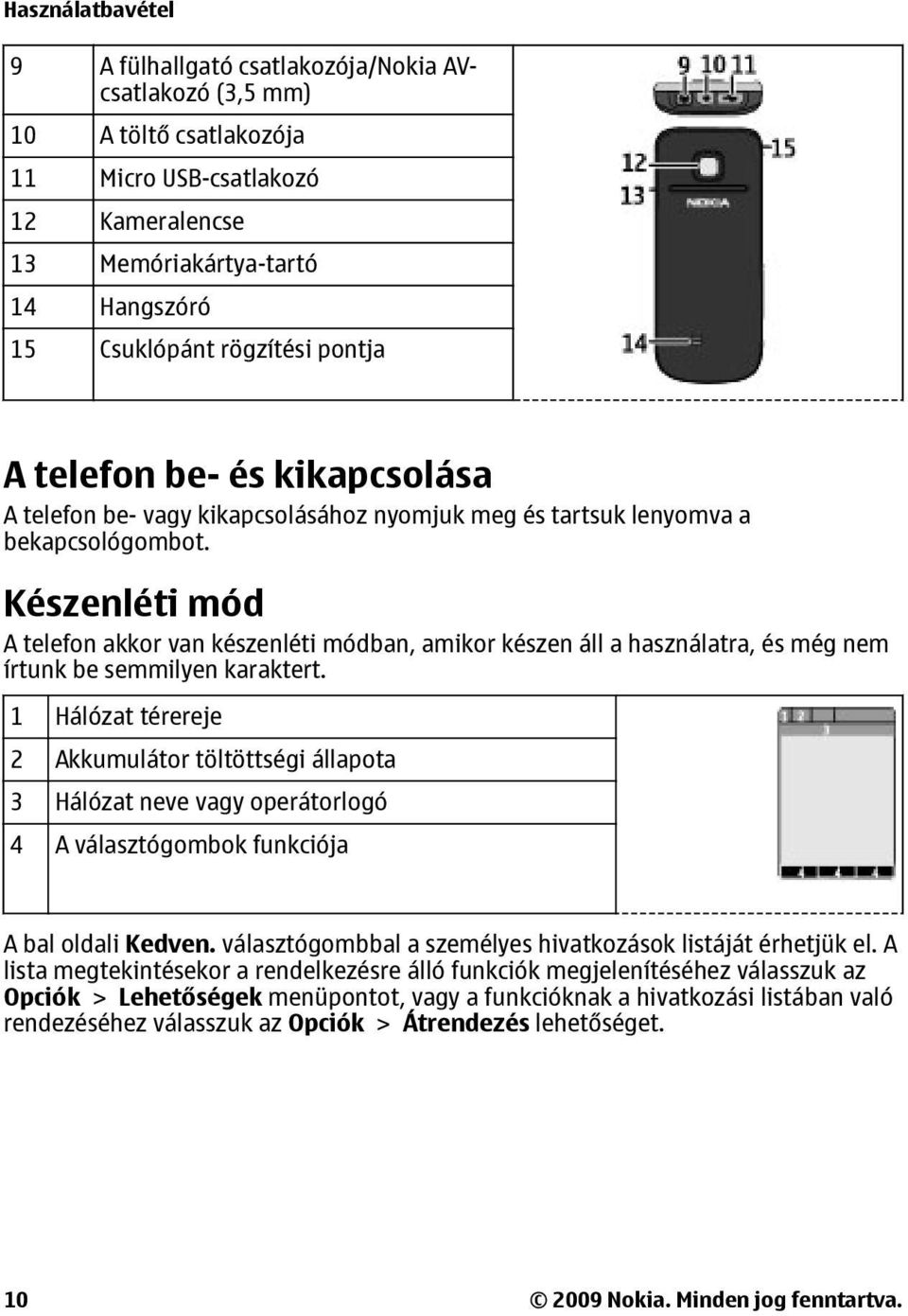 Készenléti mód A telefon akkor van készenléti módban, amikor készen áll a használatra, és még nem írtunk be semmilyen karaktert.