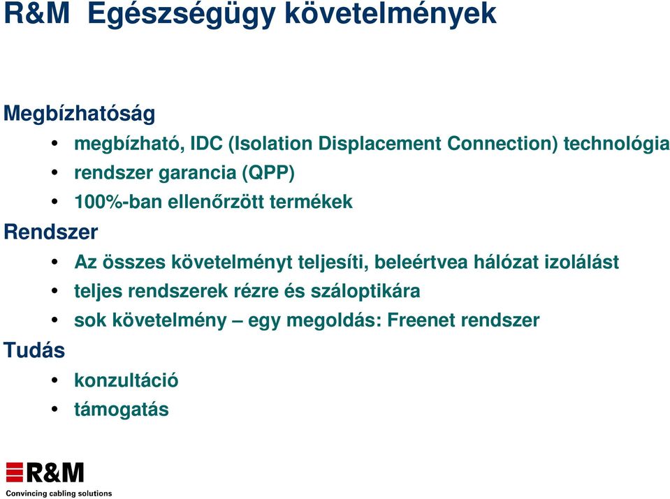 Tudás Az összes követelményt teljesíti, beleértvea hálózat izolálást teljes rendszerek